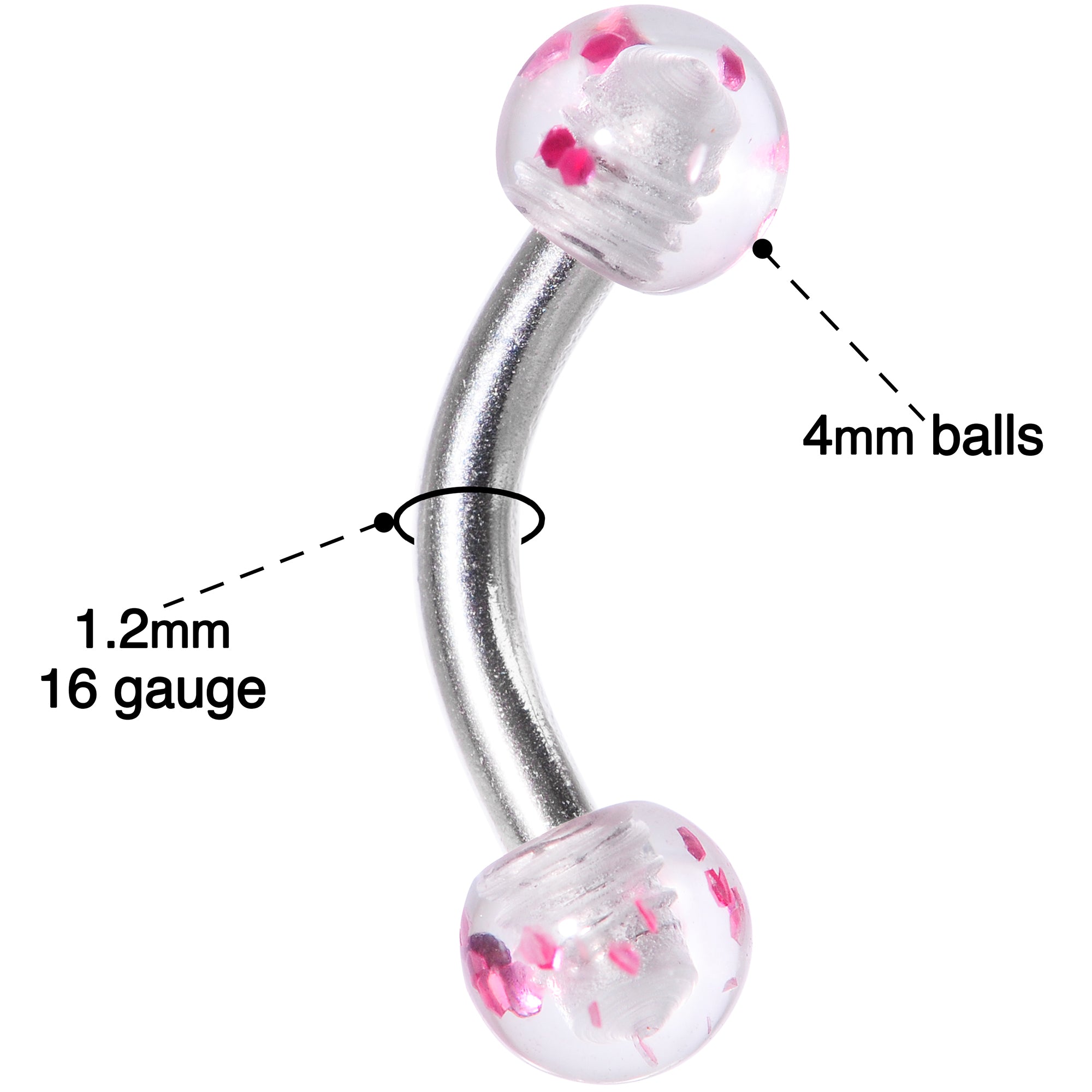 16G 1/4 Pink Splatter Curved Eyebrow Ring