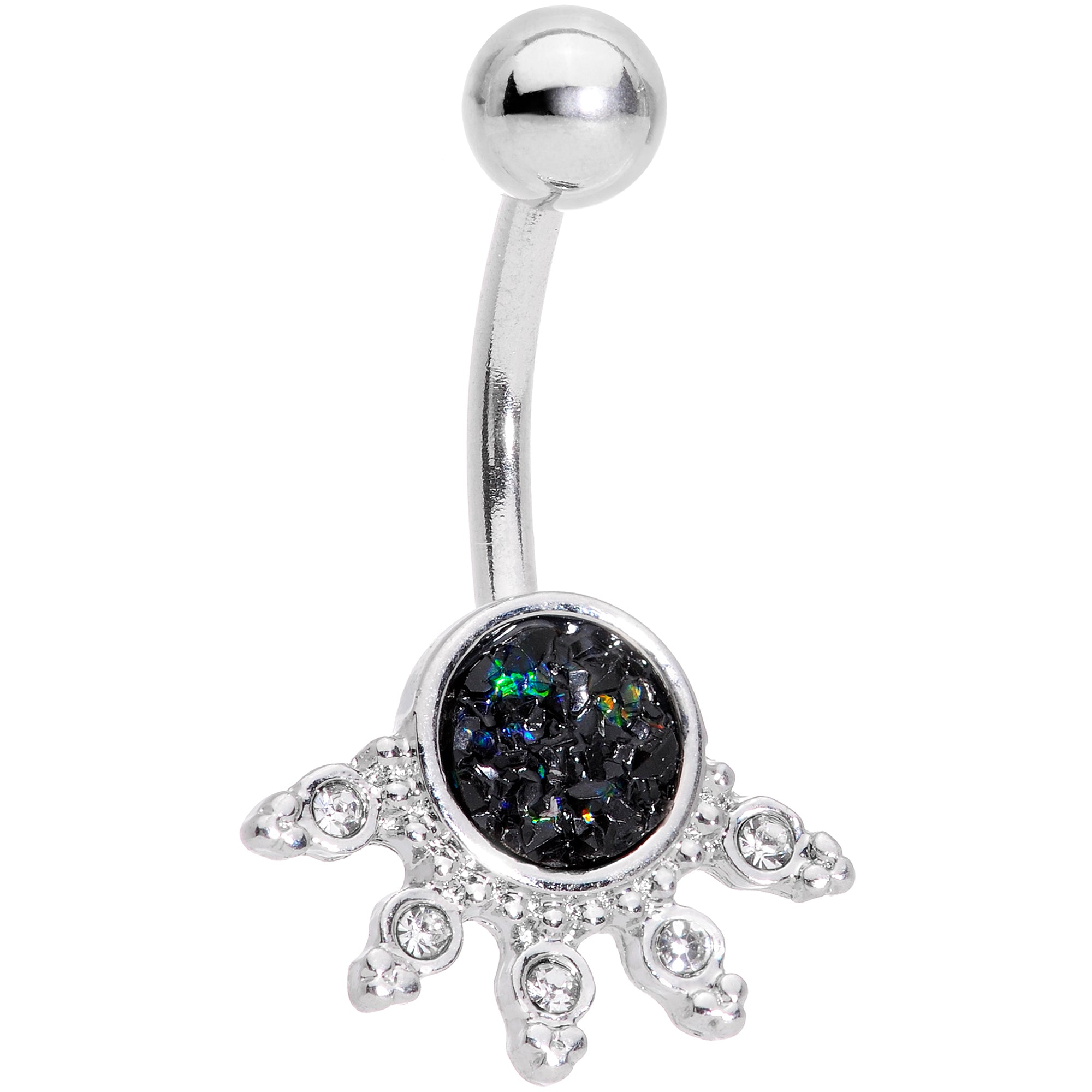 Black Faux Druzy Clear Gem Crest Belly Ring