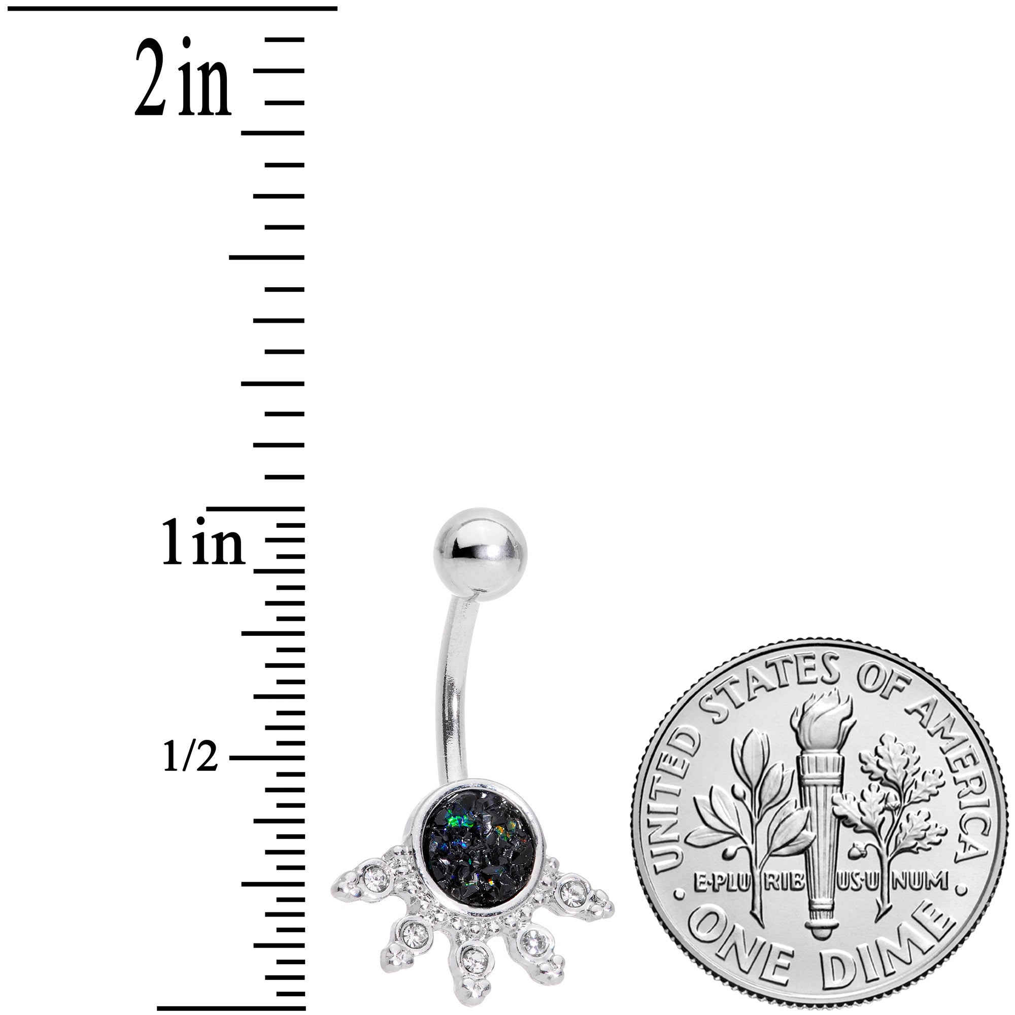 Black Faux Druzy Clear Gem Crest Belly Ring