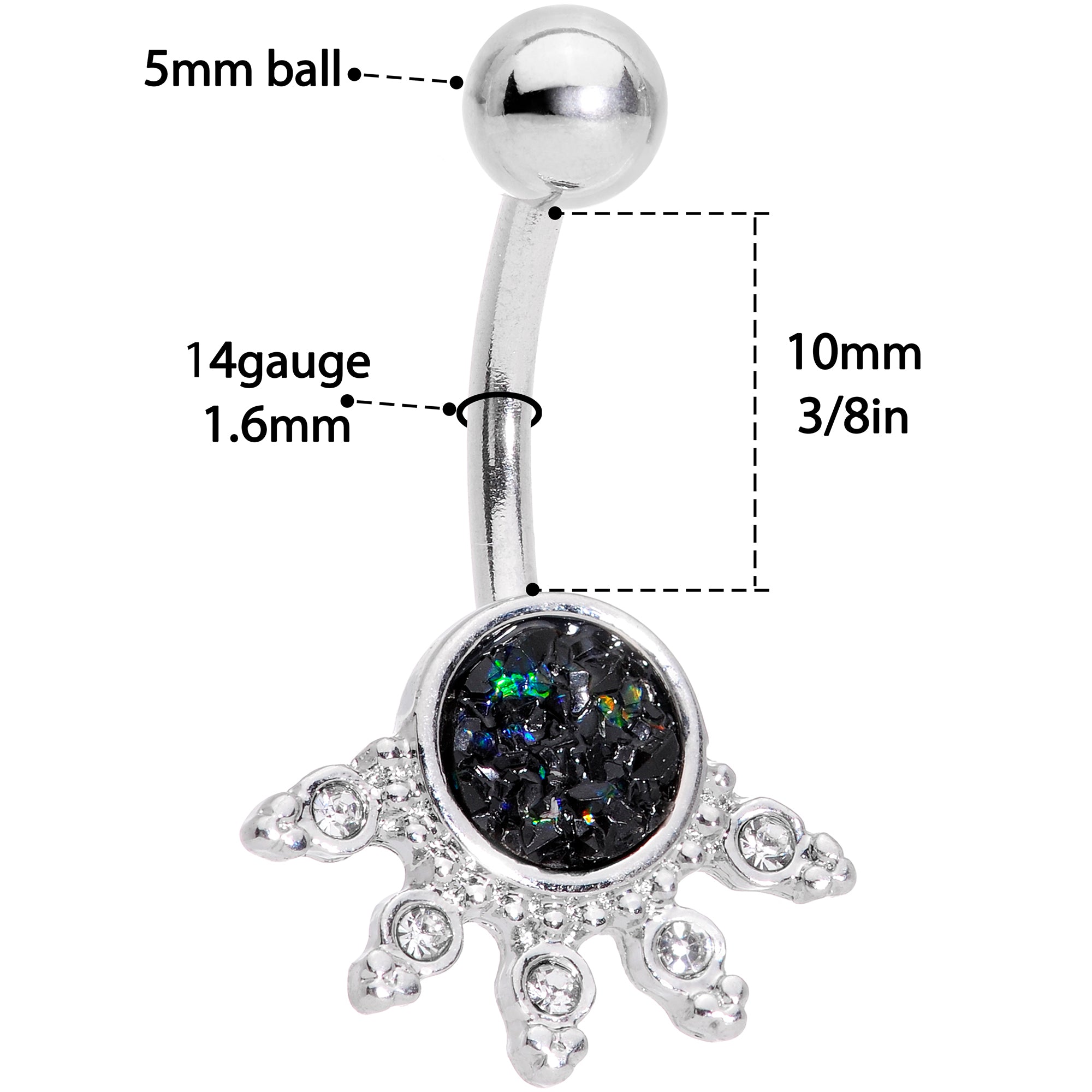 Black Faux Druzy Clear Gem Crest Belly Ring