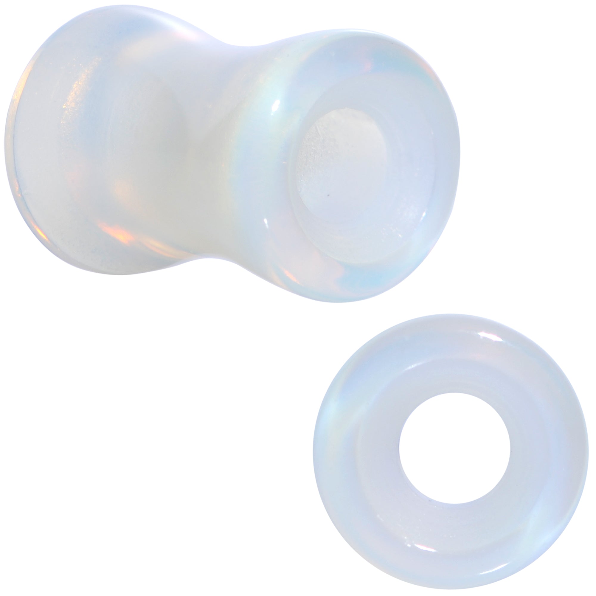 Translucent White Glass Tunnel Plug Set 2G to 1 Inch