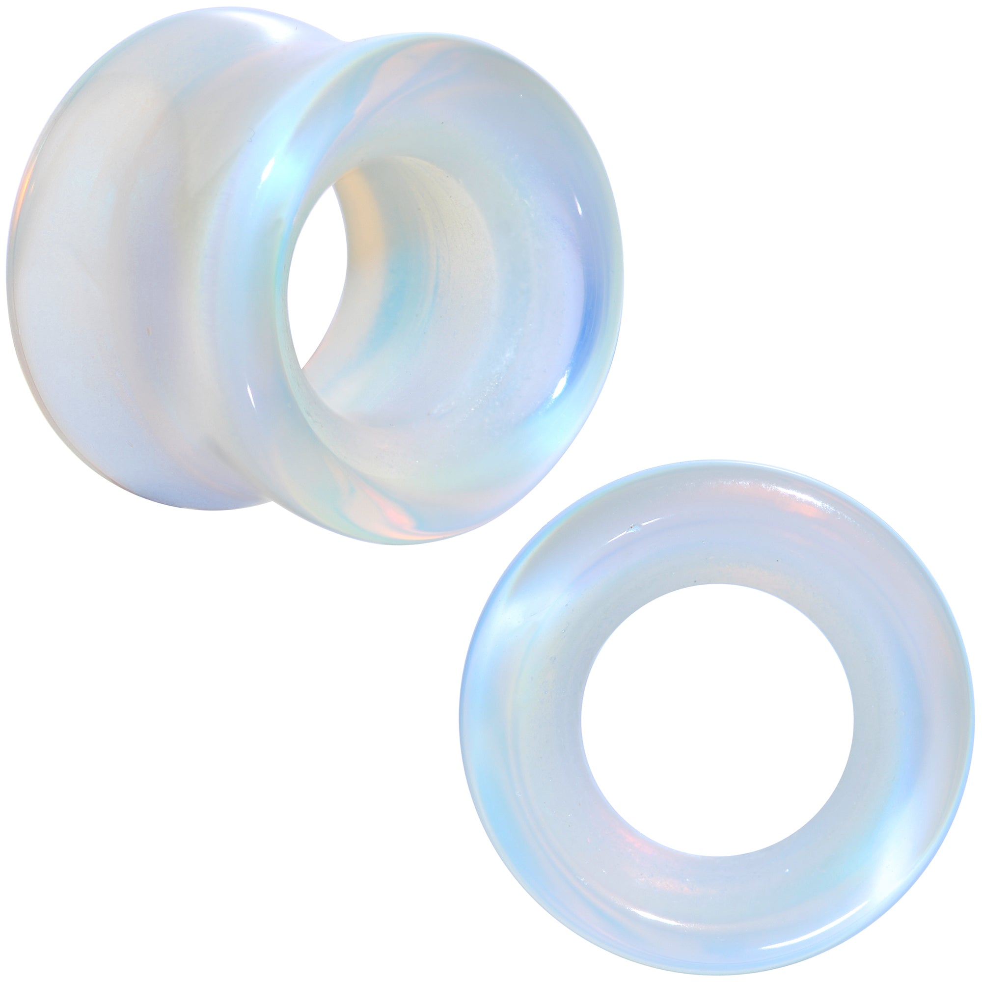 Translucent White Glass Tunnel Plug Set 2G to 1 Inch