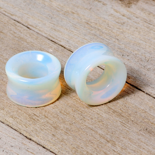Translucent White Glass Tunnel Plug Set BodyCandy