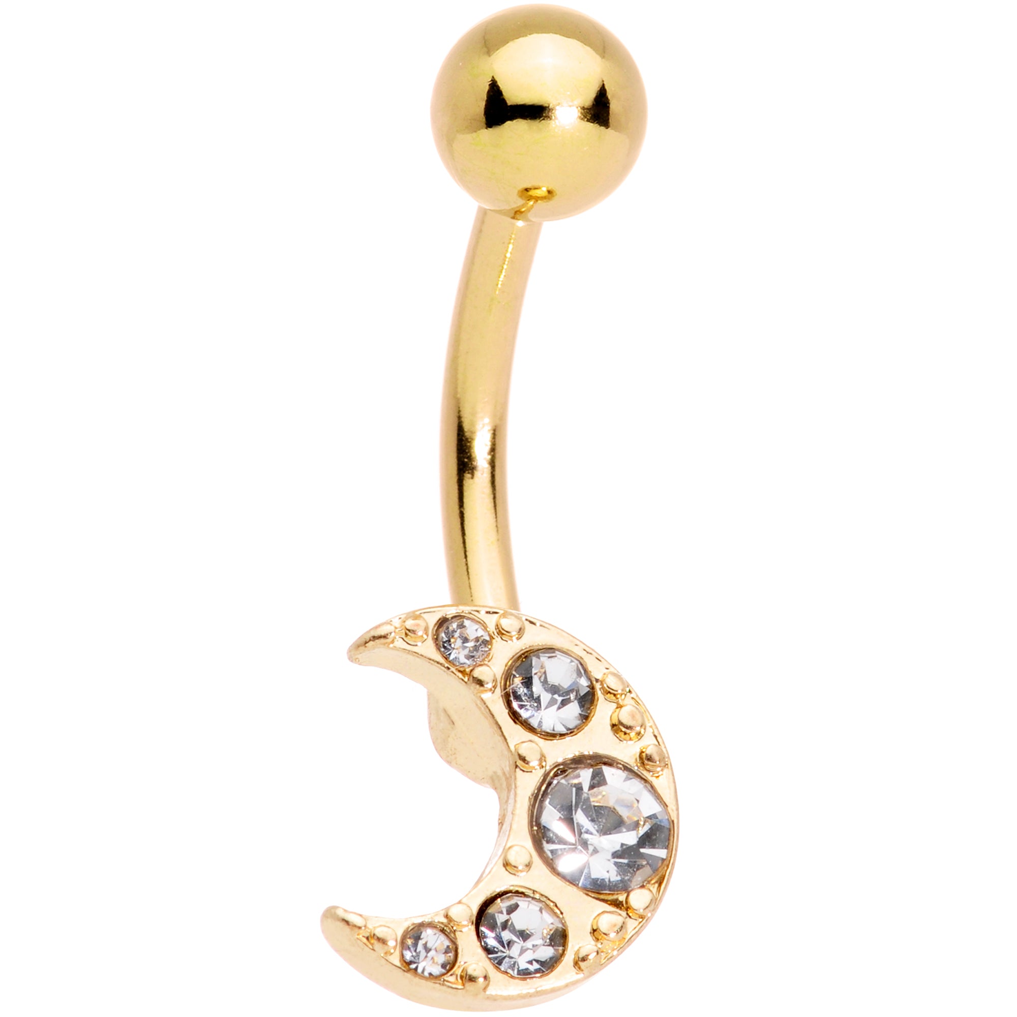 Clear Gem Gold Tone Celestial Moon Star Belly Ring Set of 3