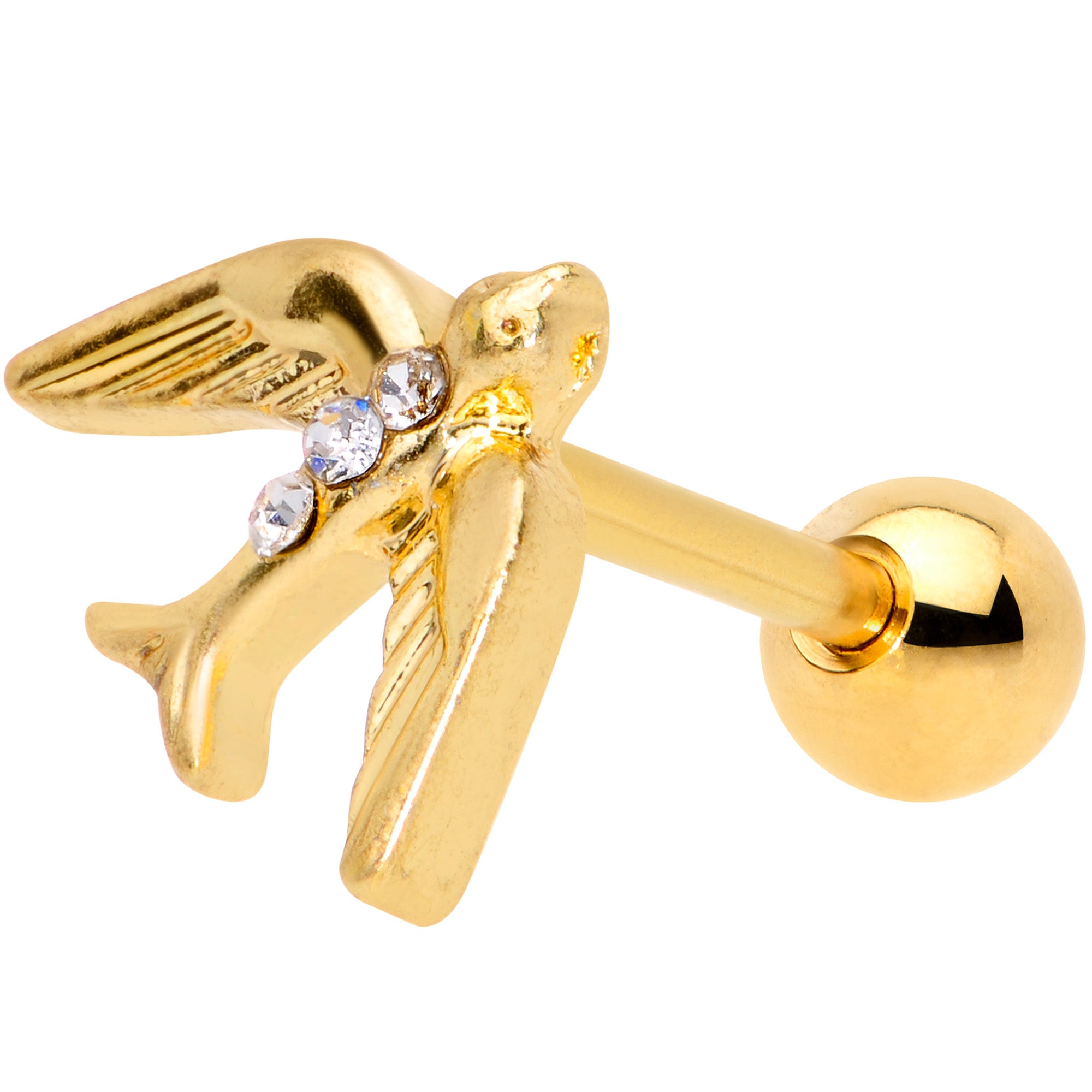 16G 1/4 Clear Gem Gold Tone Flying Bird Cartilage Tragus Earring