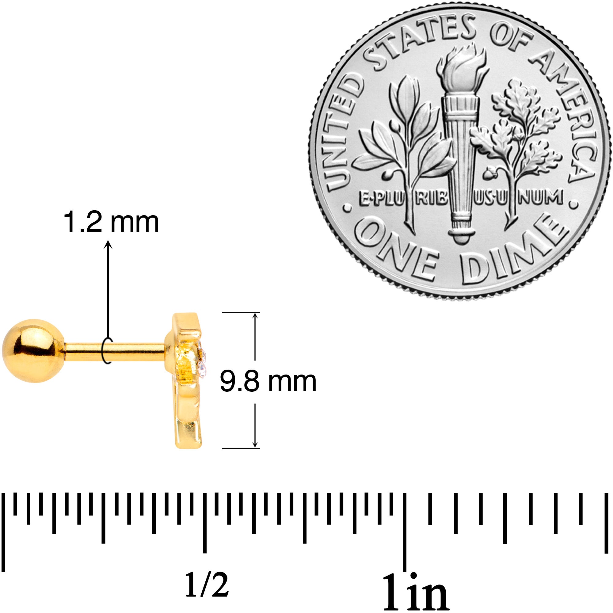 16G 1/4 Clear Gem Gold Tone Flying Bird Cartilage Tragus Earring