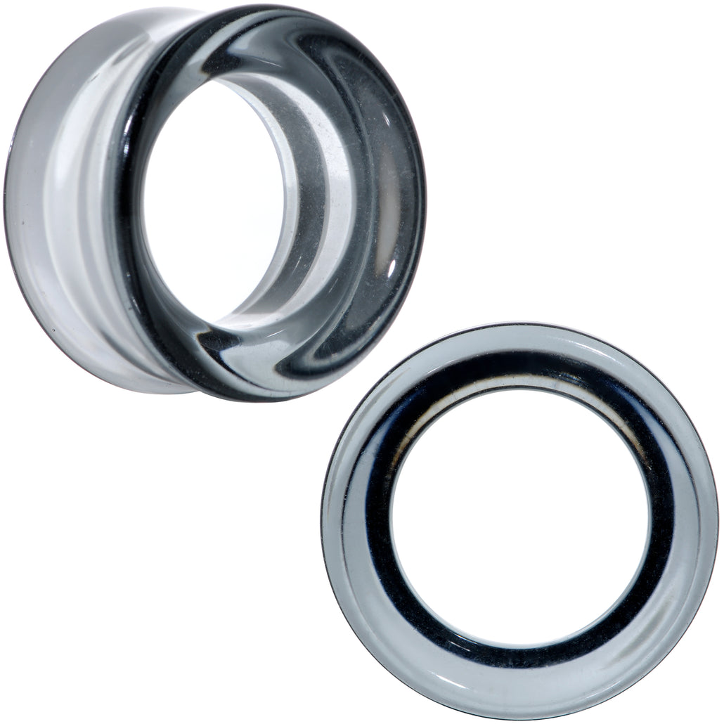 Translucent Black Glass Tunnel Plug Set 2 Gauge to 1 Inch