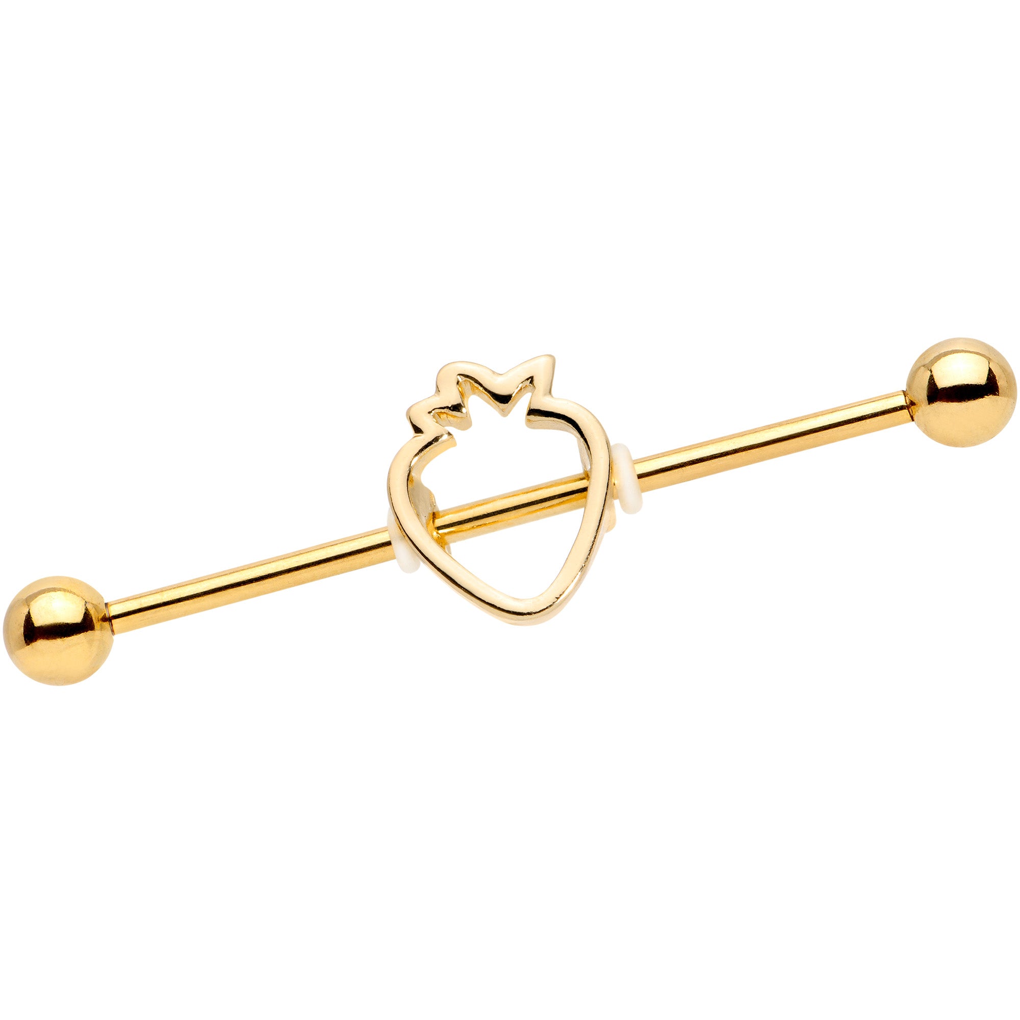 14 Gauge Gold Tone Summer Strawberry Industrial Barbell 38mm