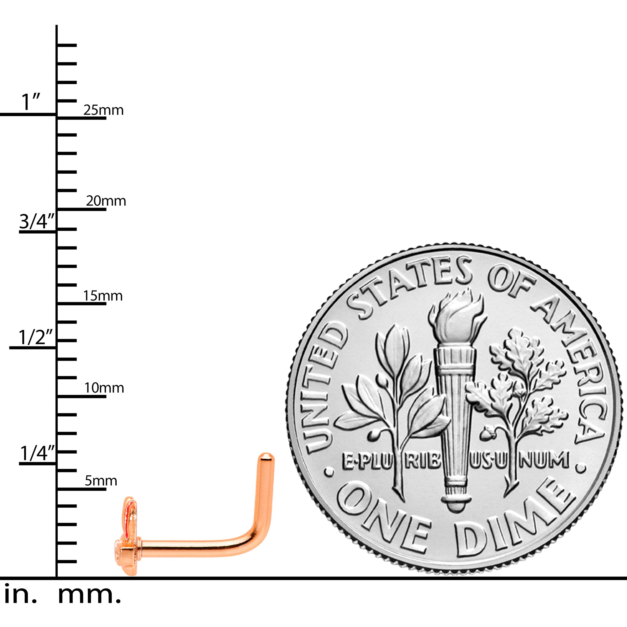 18G 5/16 Pink Rose Gold Tone Nerdy Easter Bunny L Shaped Nose Ring