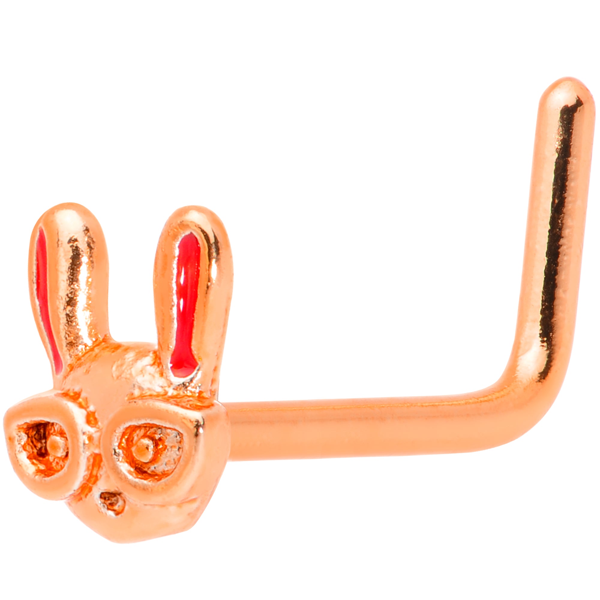 20 Gauge 5/16 Pink Rose Gold Tone Nerdy Easter Bunny L Shaped Nose Ring