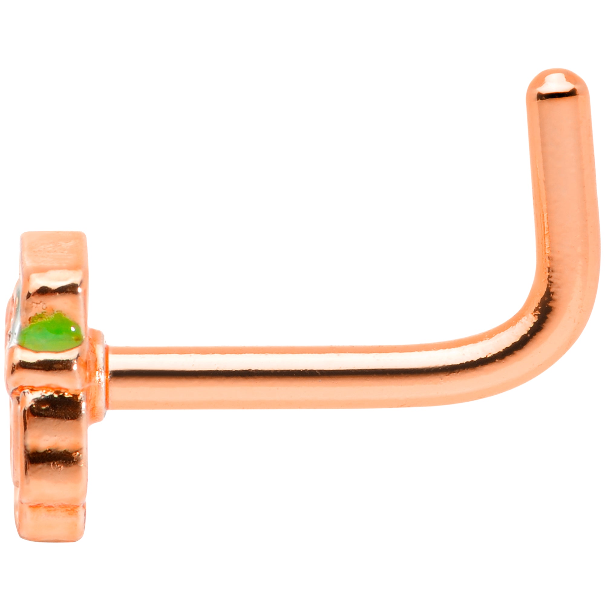 18G 5/16 Green Rose Gold Tone Lucky Leprechaun L Shaped Nose Ring