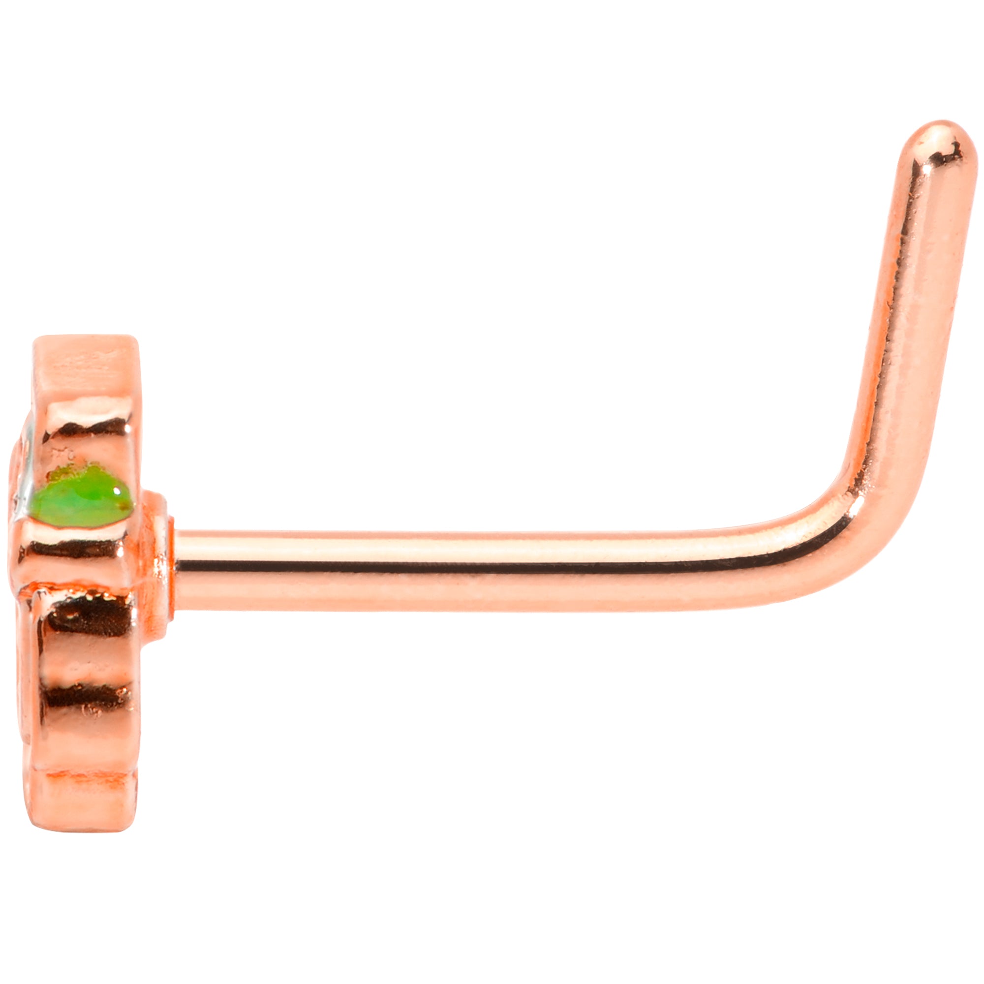 20G 5/16 Green Rose Gold Tone Lucky Leprechaun L Shaped Nose Ring
