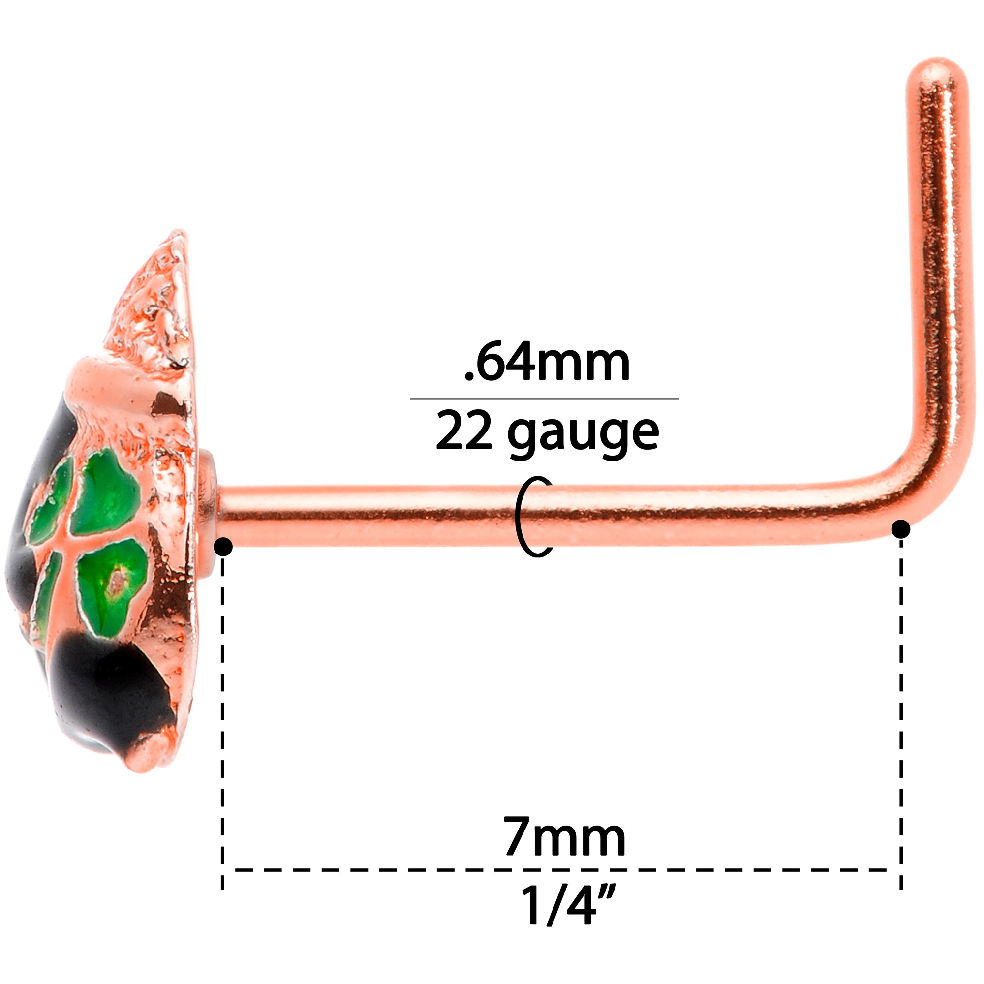 22G 5/16 Rose Gold Tone Pot O Gold L Shaped Nose Ring