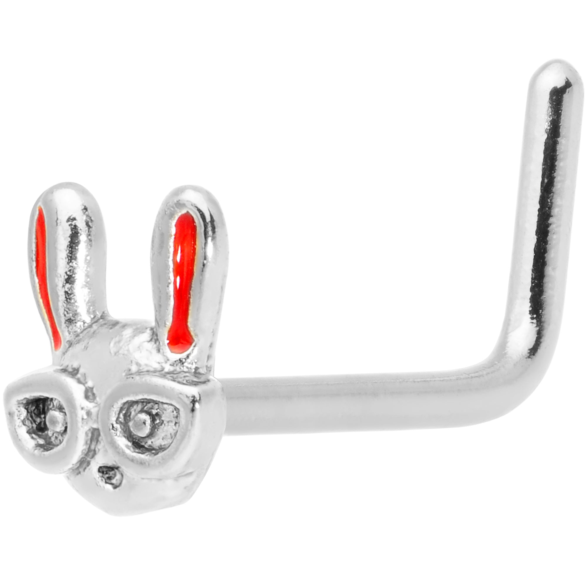 20G 5/16 Pink Ears Nerdy Easter Bunny L Shaped Nose Ring