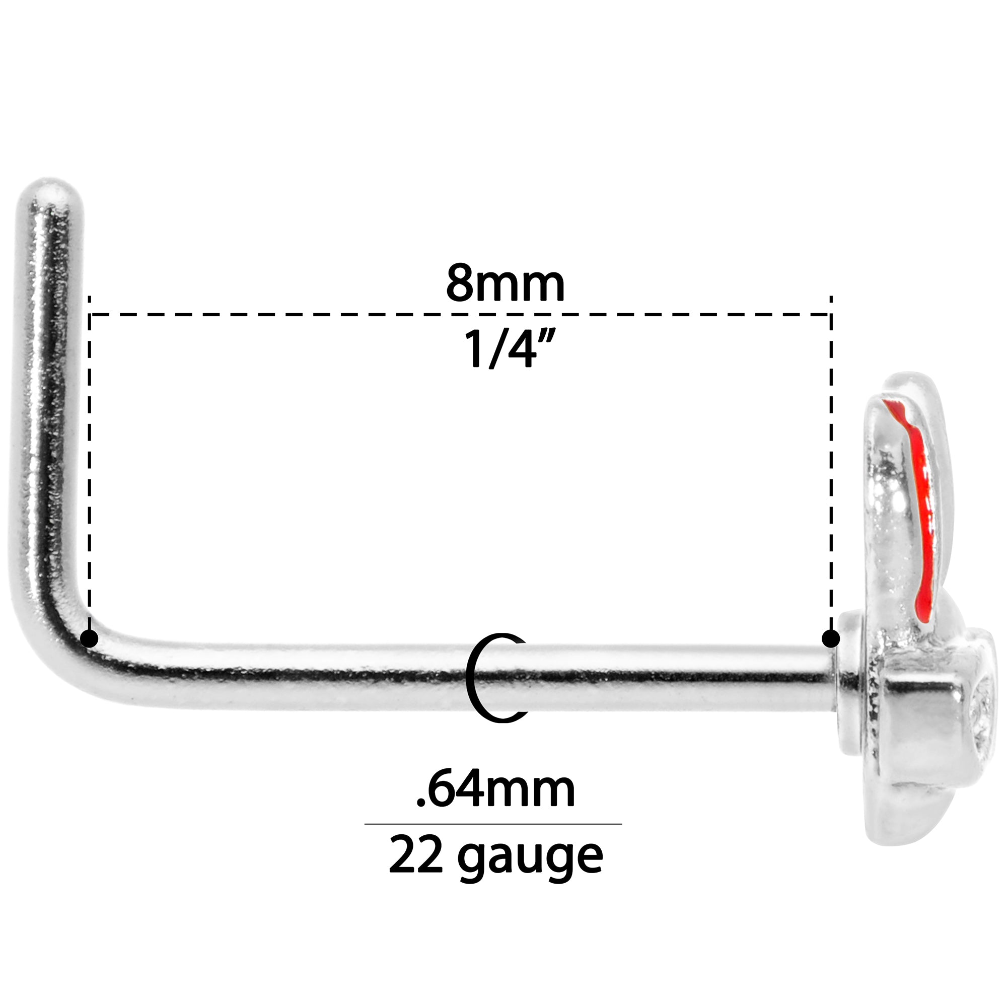 22G 5/16 Pink Ears Nerdy Easter Bunny L Shaped Nose Ring