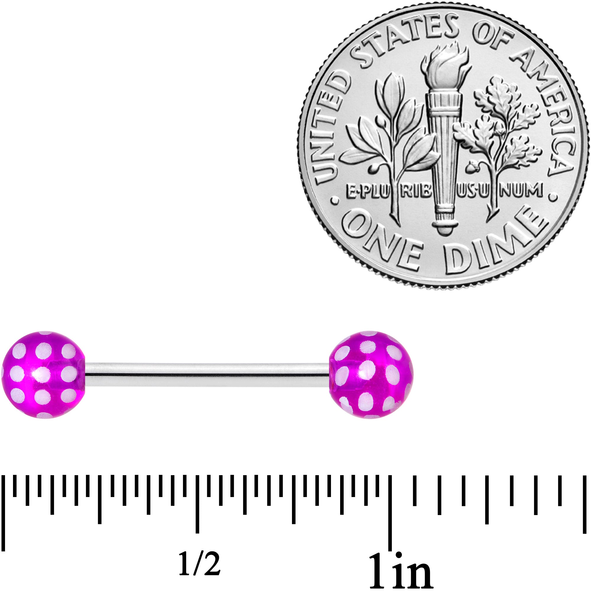 Purple White Polka Dot UV Reactive Ball Barbell Tongue Ring