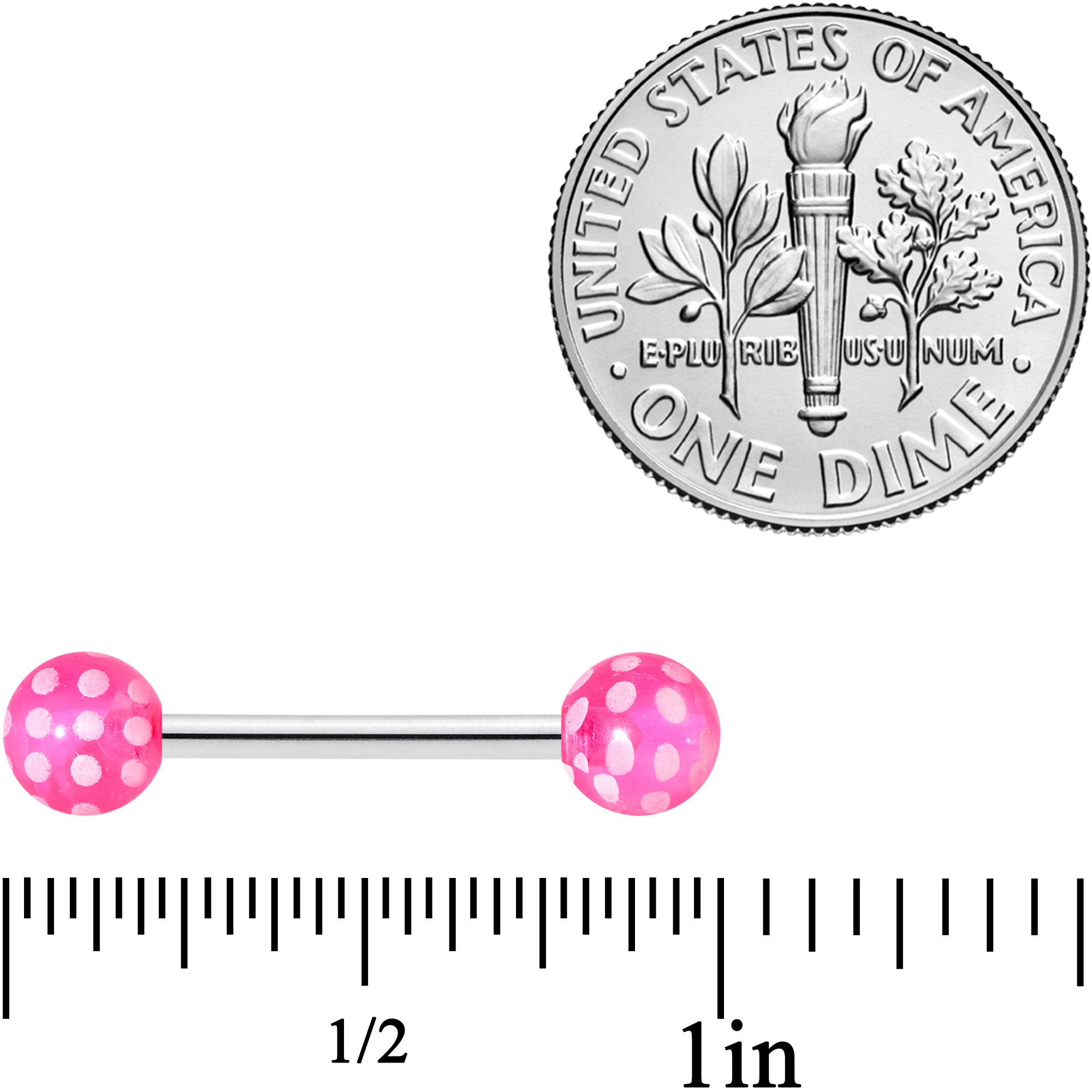 14 Gauge 9/16 Pink White Polka Dot UV Ball Barbell Nipple Ring Set