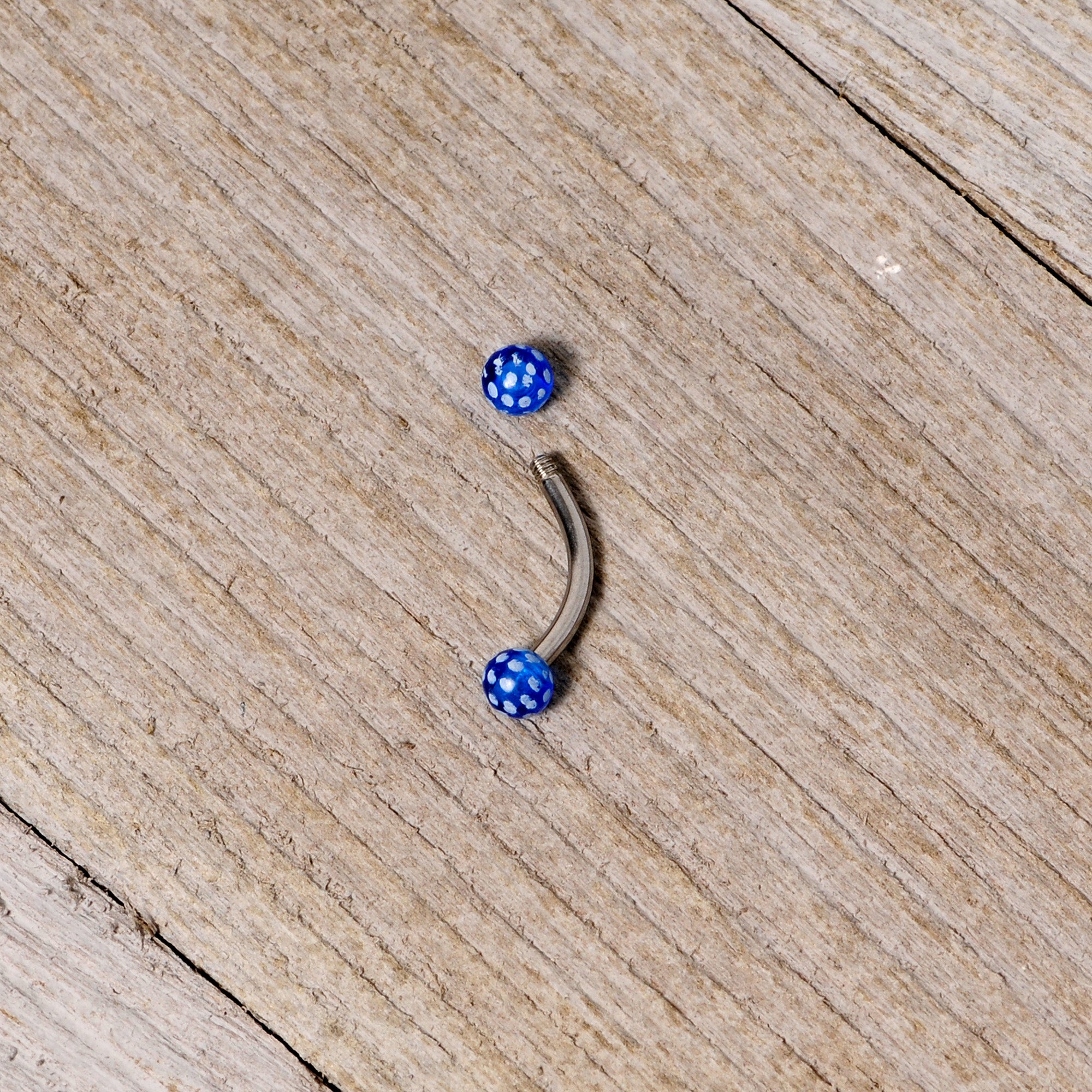 16G 5/16 Blue Polka Dot UV Reactive Acrylic Ball Curved Barbell