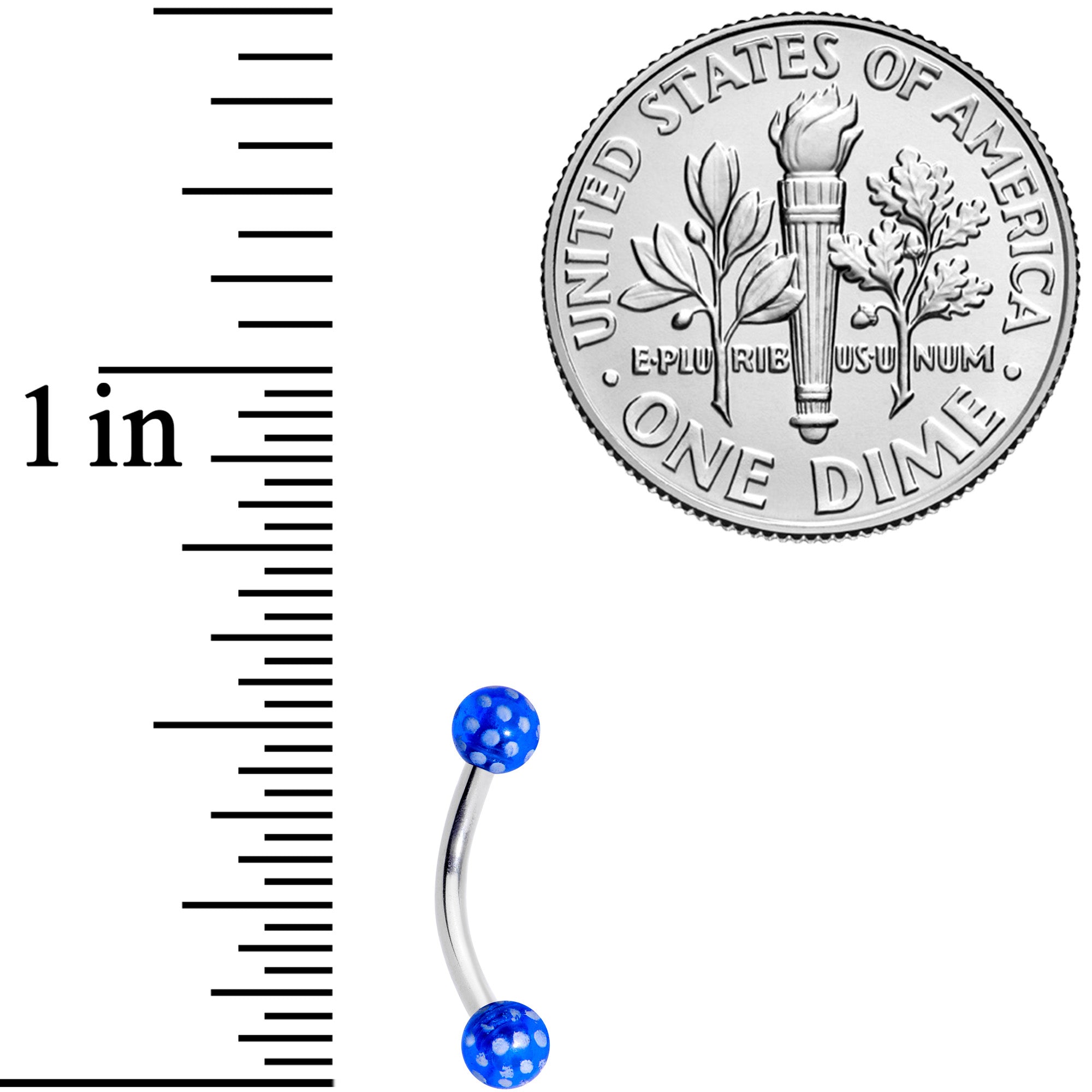 16G 5/16 Blue Polka Dot UV Reactive Acrylic Ball Curved Barbell