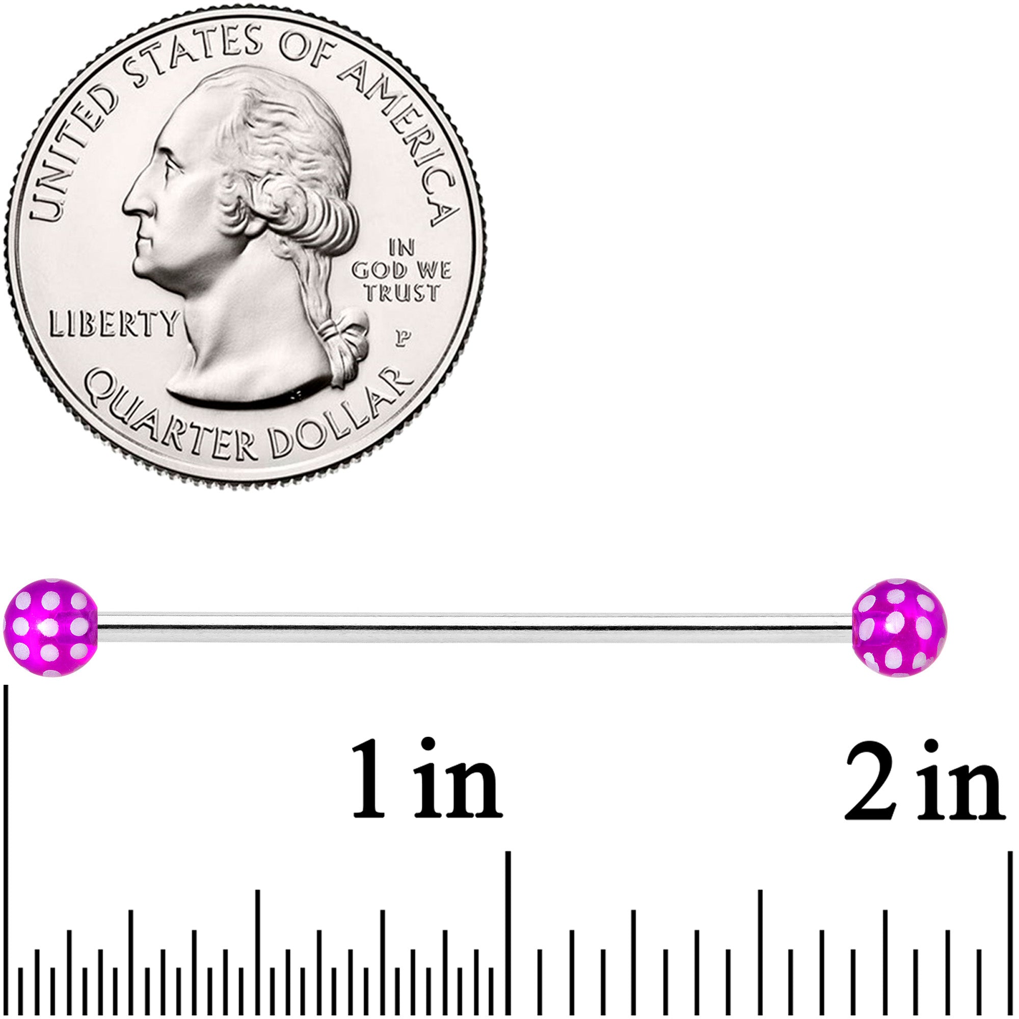 14 Gauge Purple White Polka Dot UV Industrial Barbell 38mm