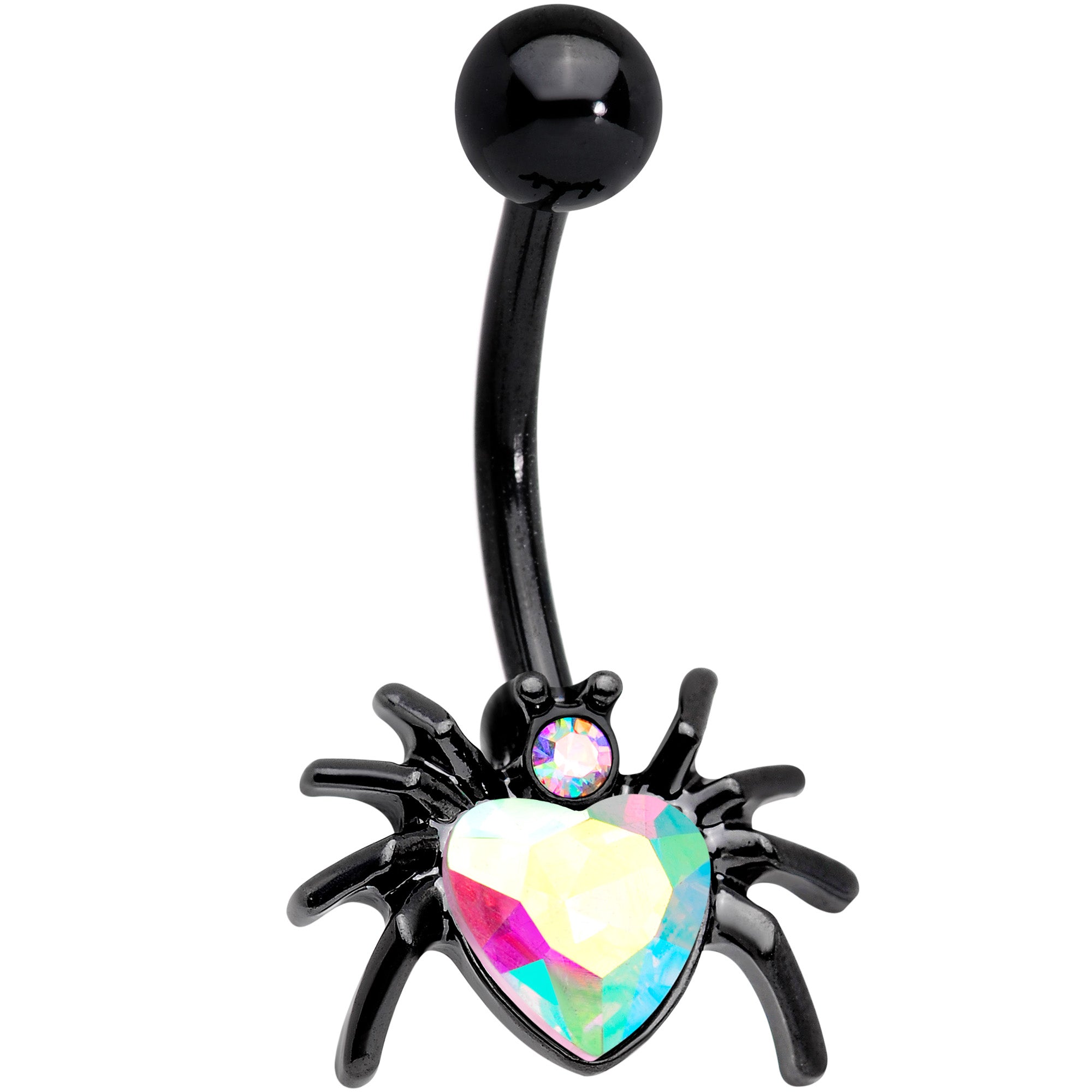 Aurora Gem Black Halloween Heart Spider Belly Ring