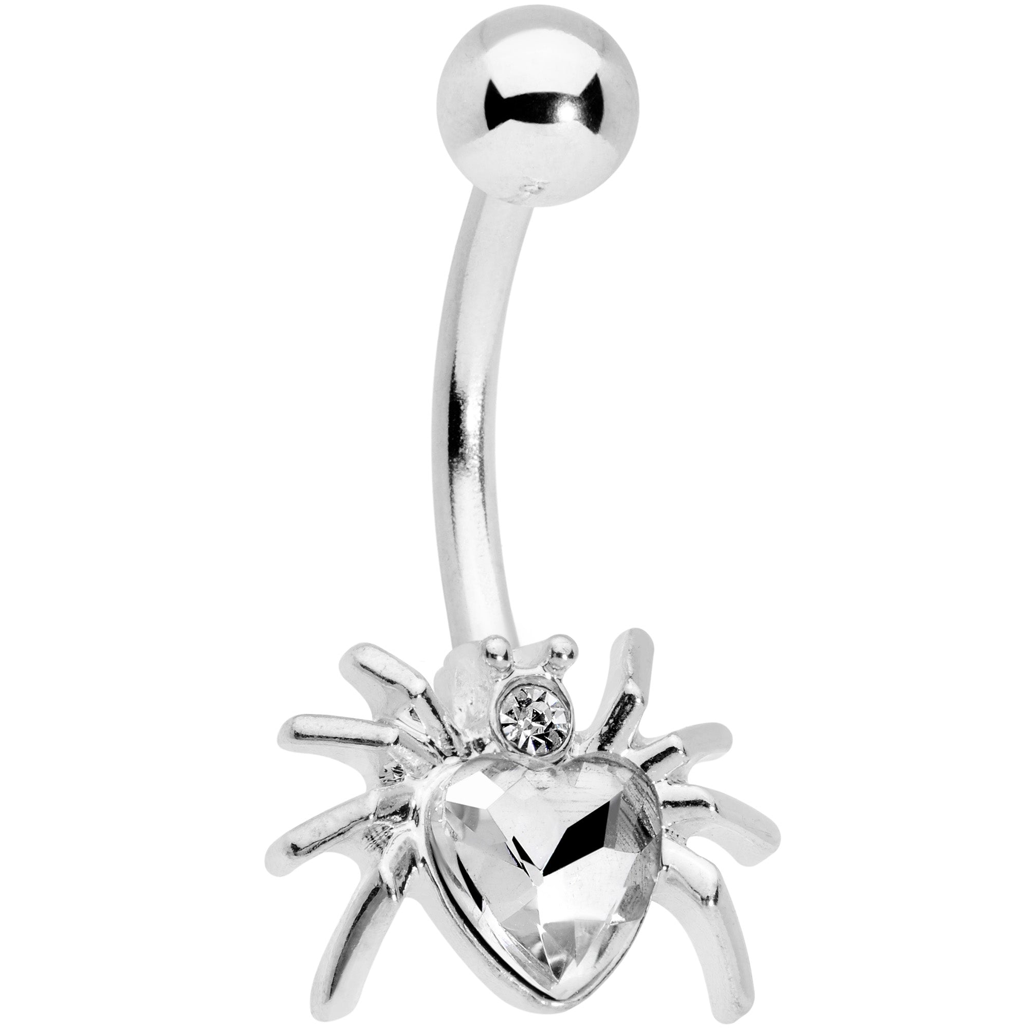 Clear Gem Halloween Heart Spider Belly Ring
