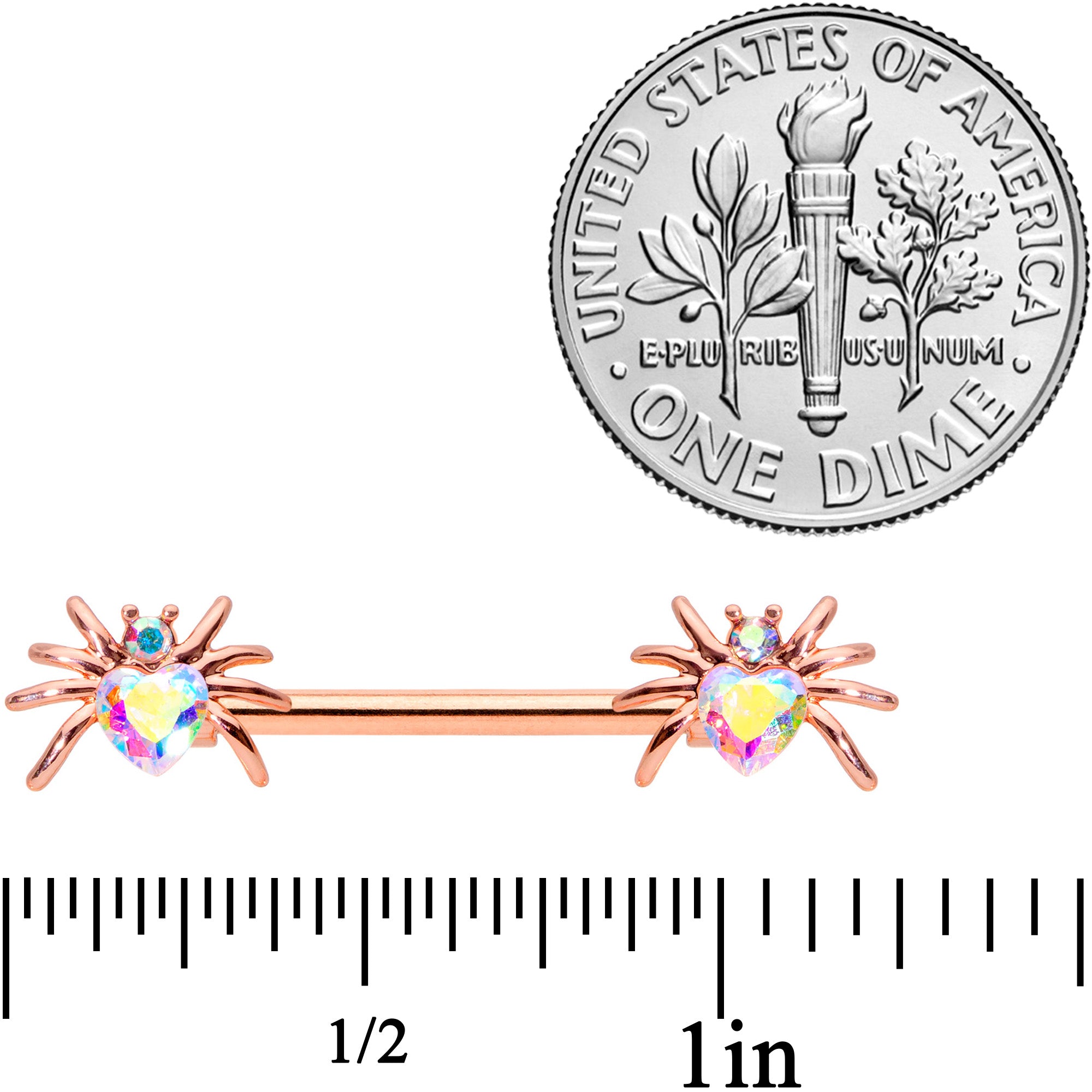 14G 5/8 Aurora Gem Rosy Sexy Heart Spider Barbell Nipple Ring Set