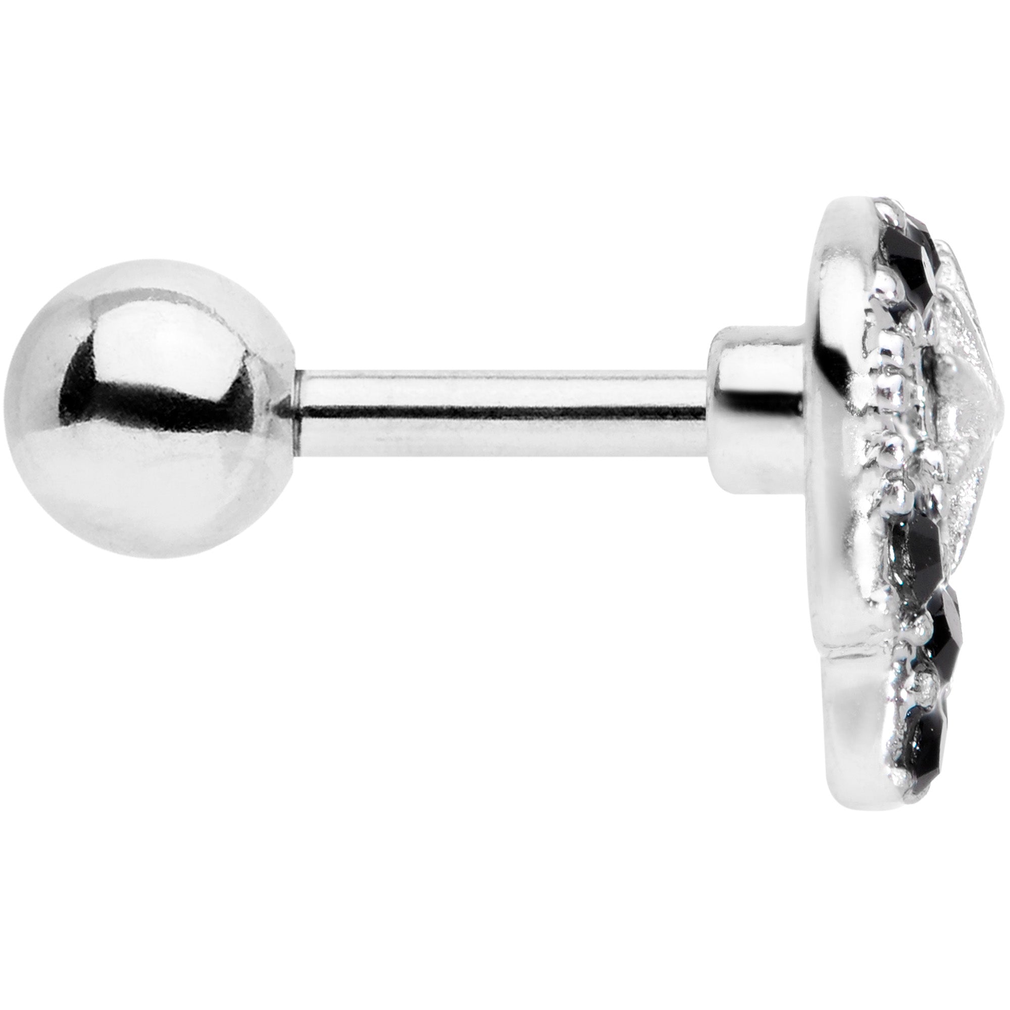 16G 1/4 Black Gem Star Skull Cartilage Tragus Earring