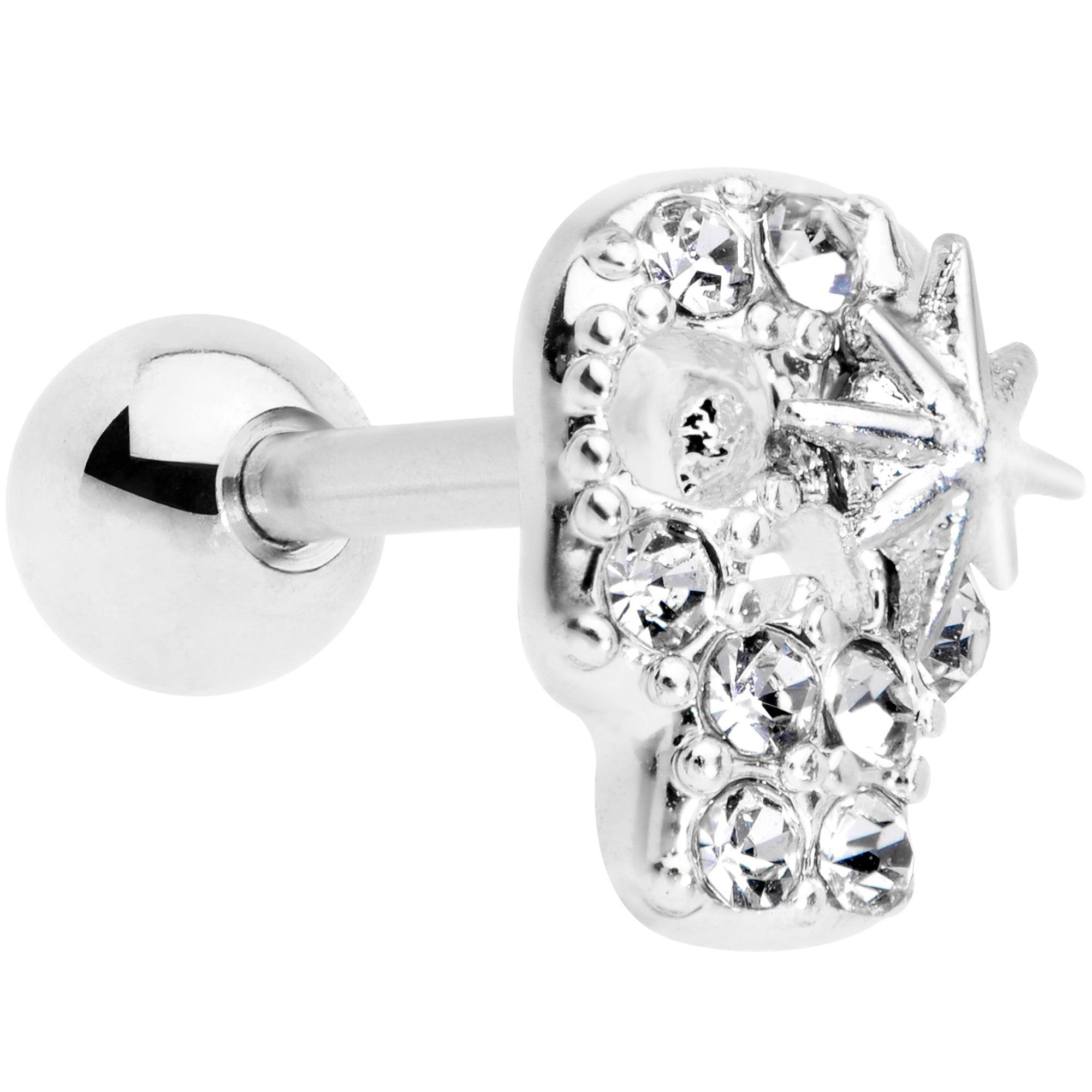 16G 1/4 Clear Gem Star Skull Cartilage Tragus Earring