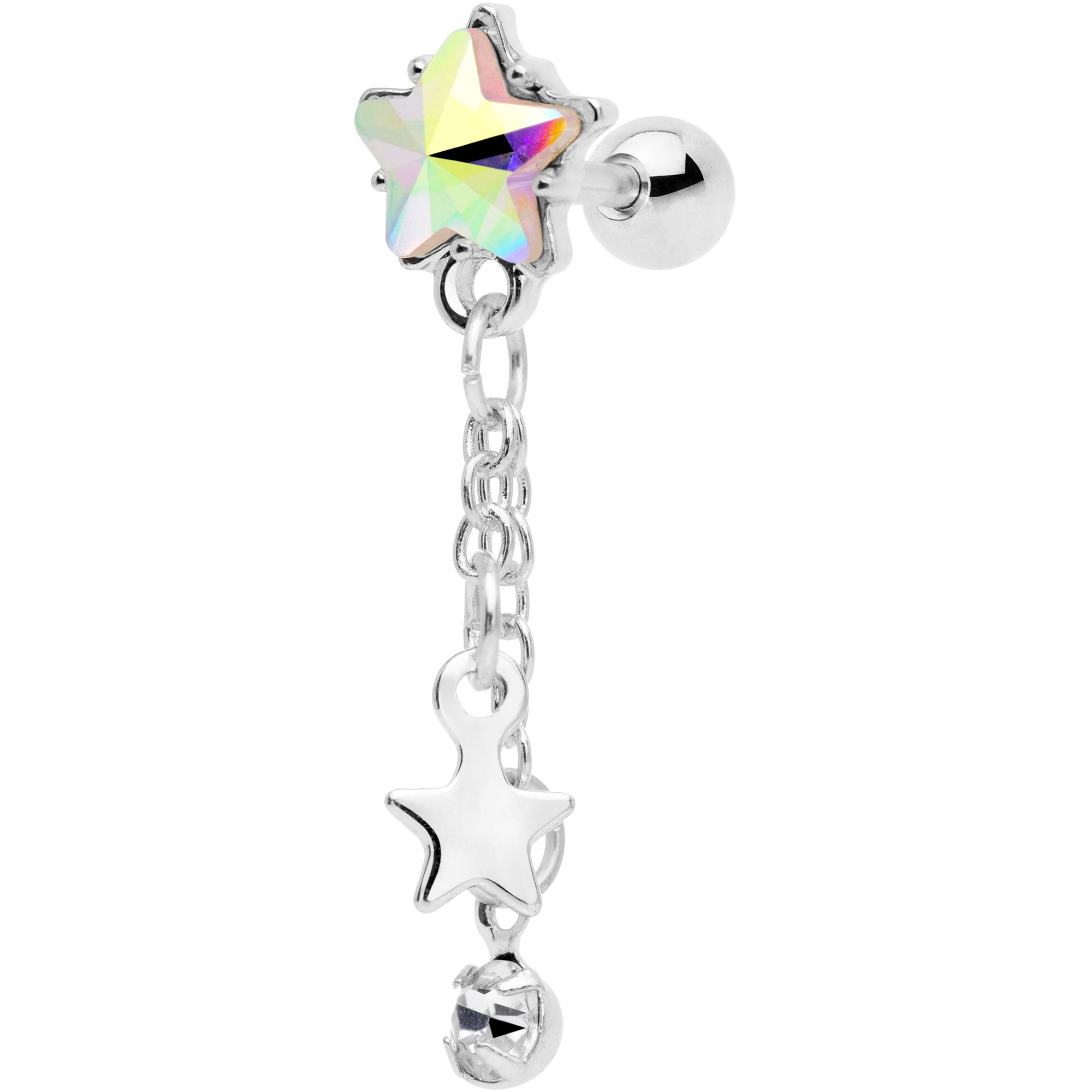 16G 1/4 Aurora Clear Gem Star Dangle Cartilage