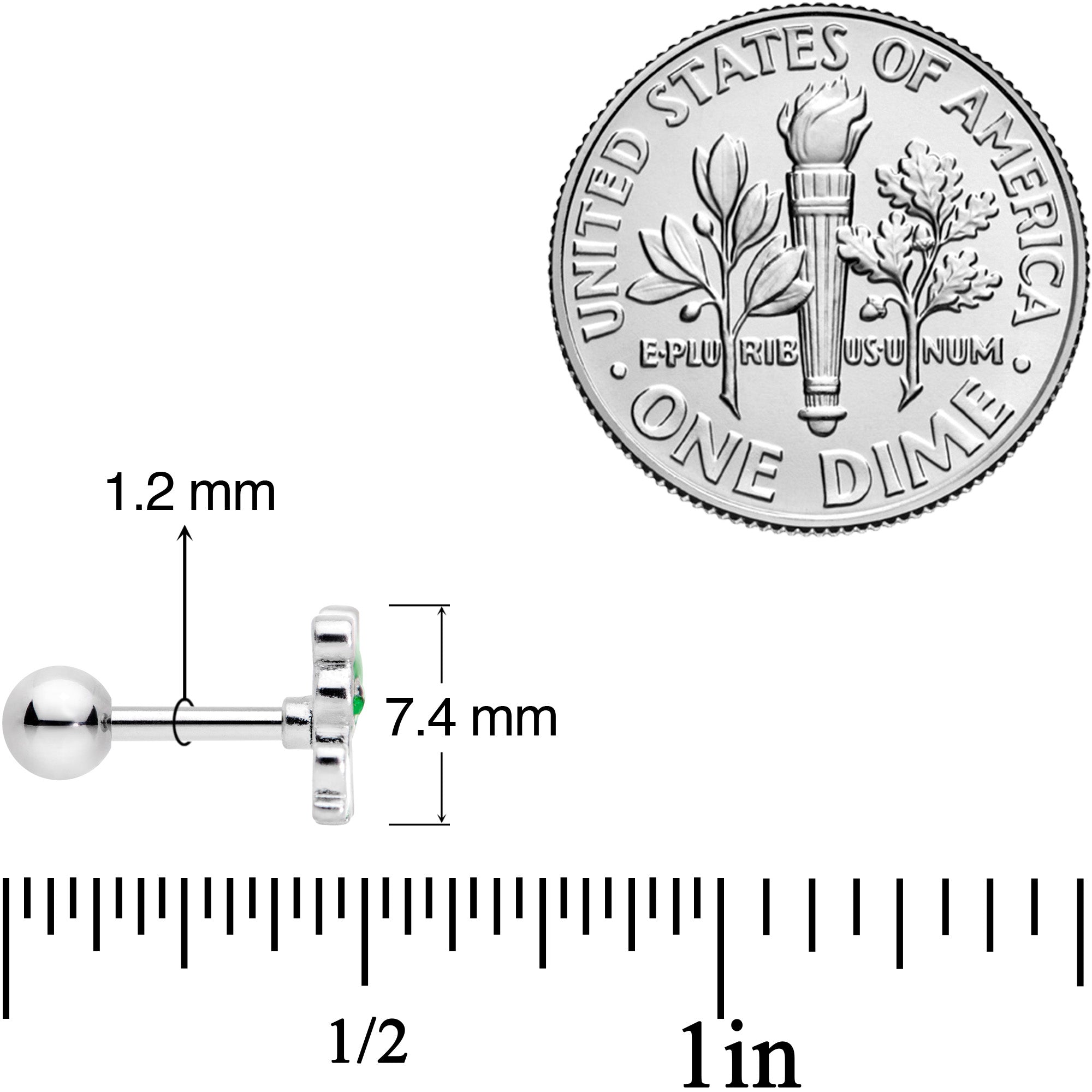 16G 1/4 Green Green Frog Cartilage Tragus Earring