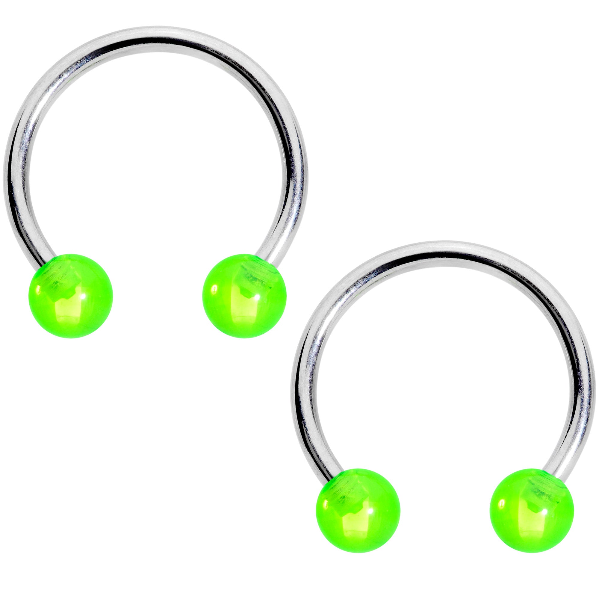 14 Gauge 9/16 Green Frog UV Horseshoe Barbell Nipple Ring Set of 4