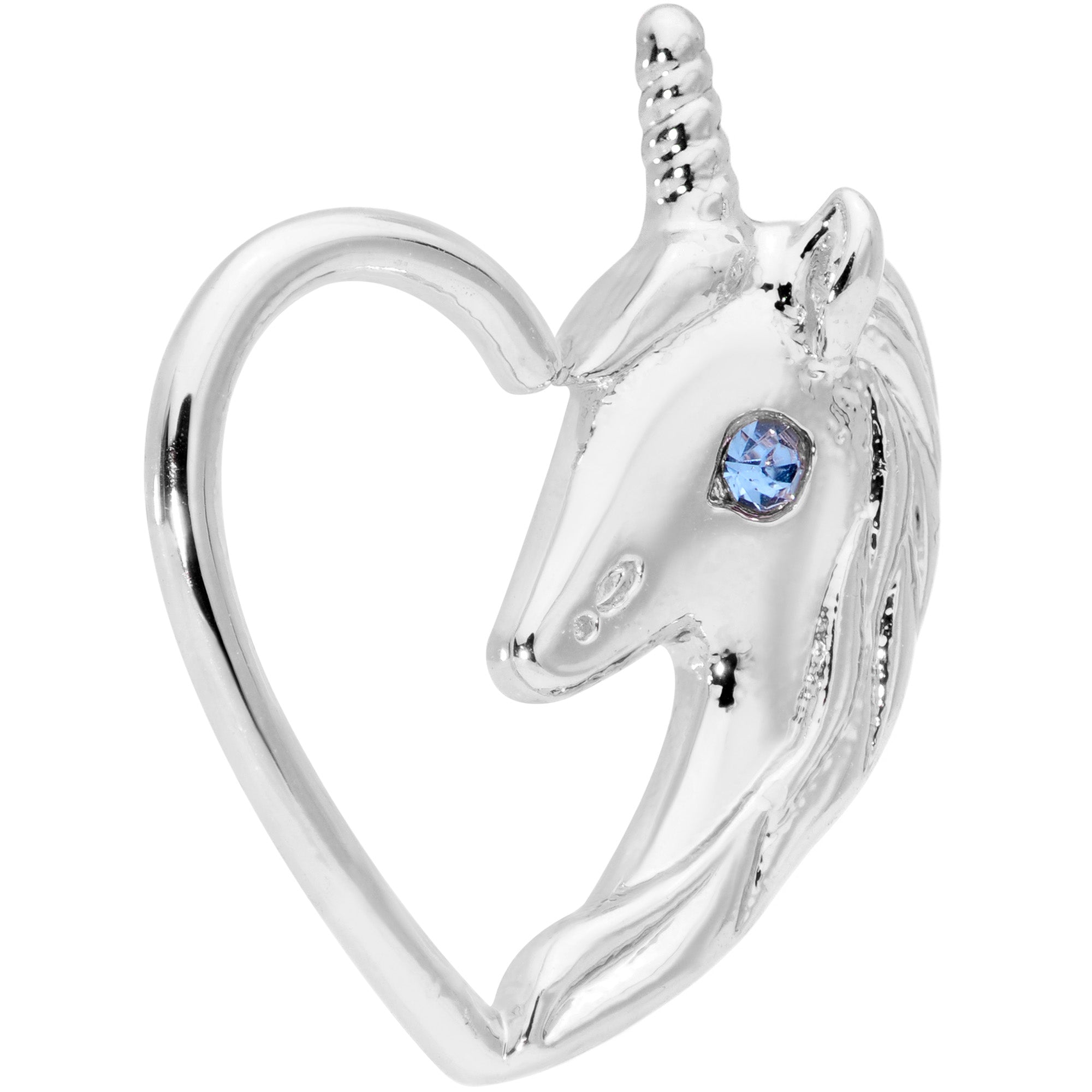 18 Gauge 5/16 Blue Gem Unicorn Left Heart Closure Ring