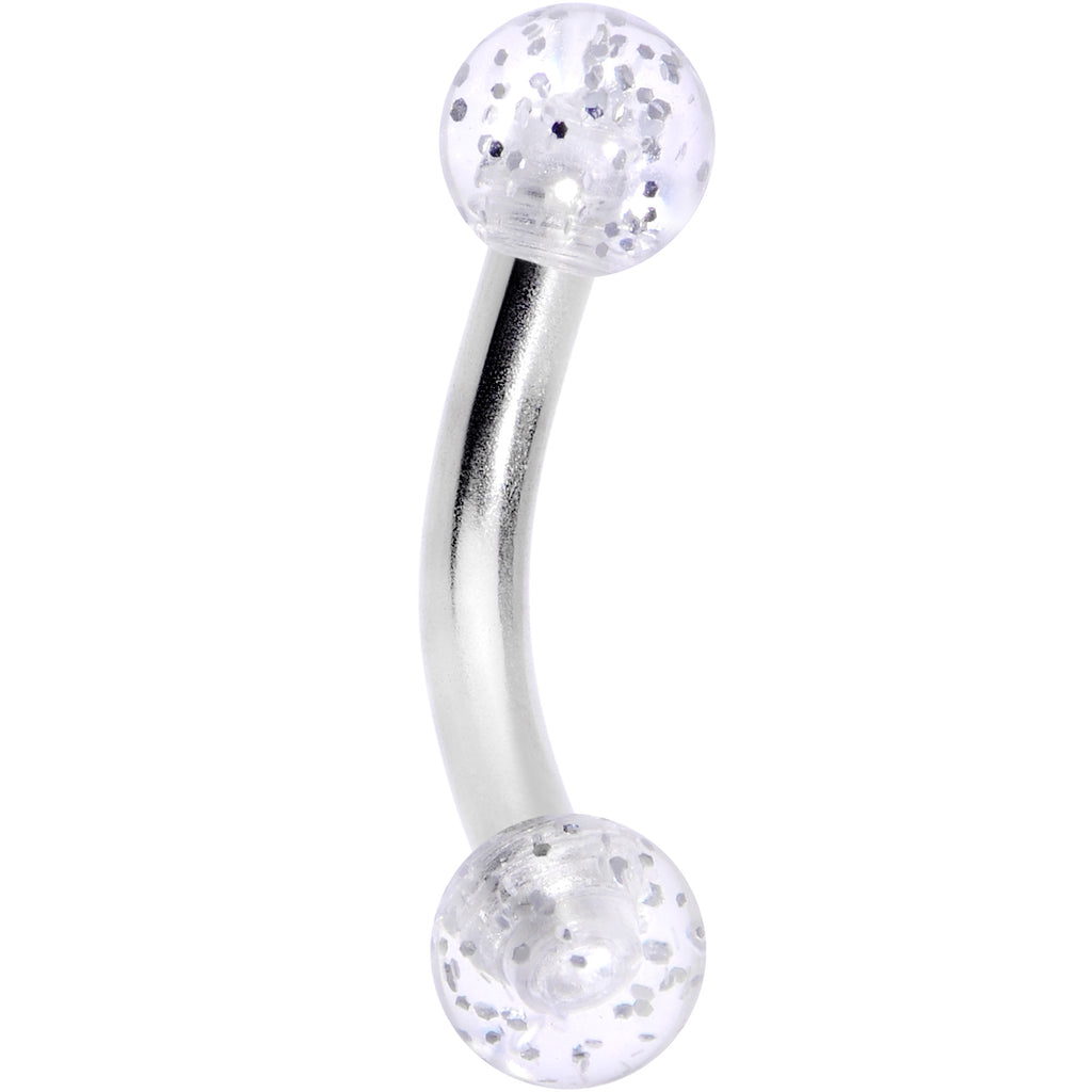 14G 5/16 Clear Speckled Acrylic End Curved Eyebrow Ring