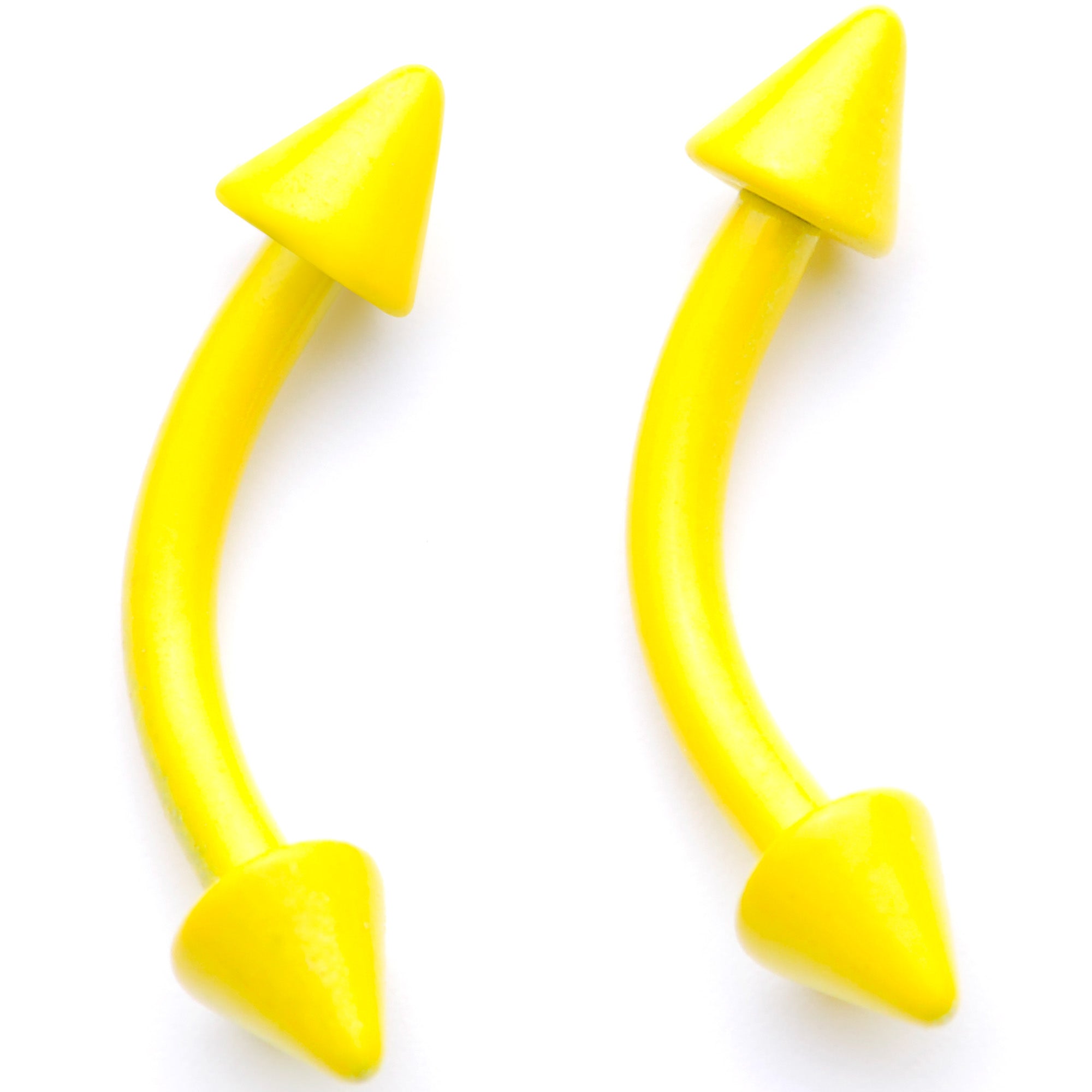 16 Gauge 5/16 Yellow Glow in the Dark Cone End Curved Barbell Set of 2
