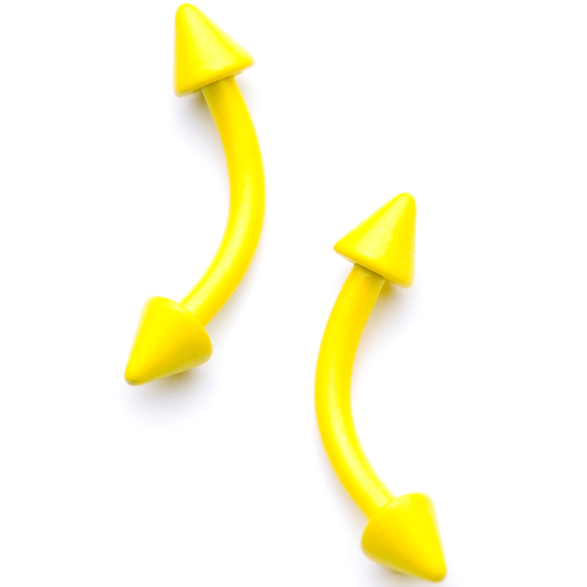 16 Gauge 5/16 Yellow Glow in the Dark Cone End Curved Barbell Set of 2