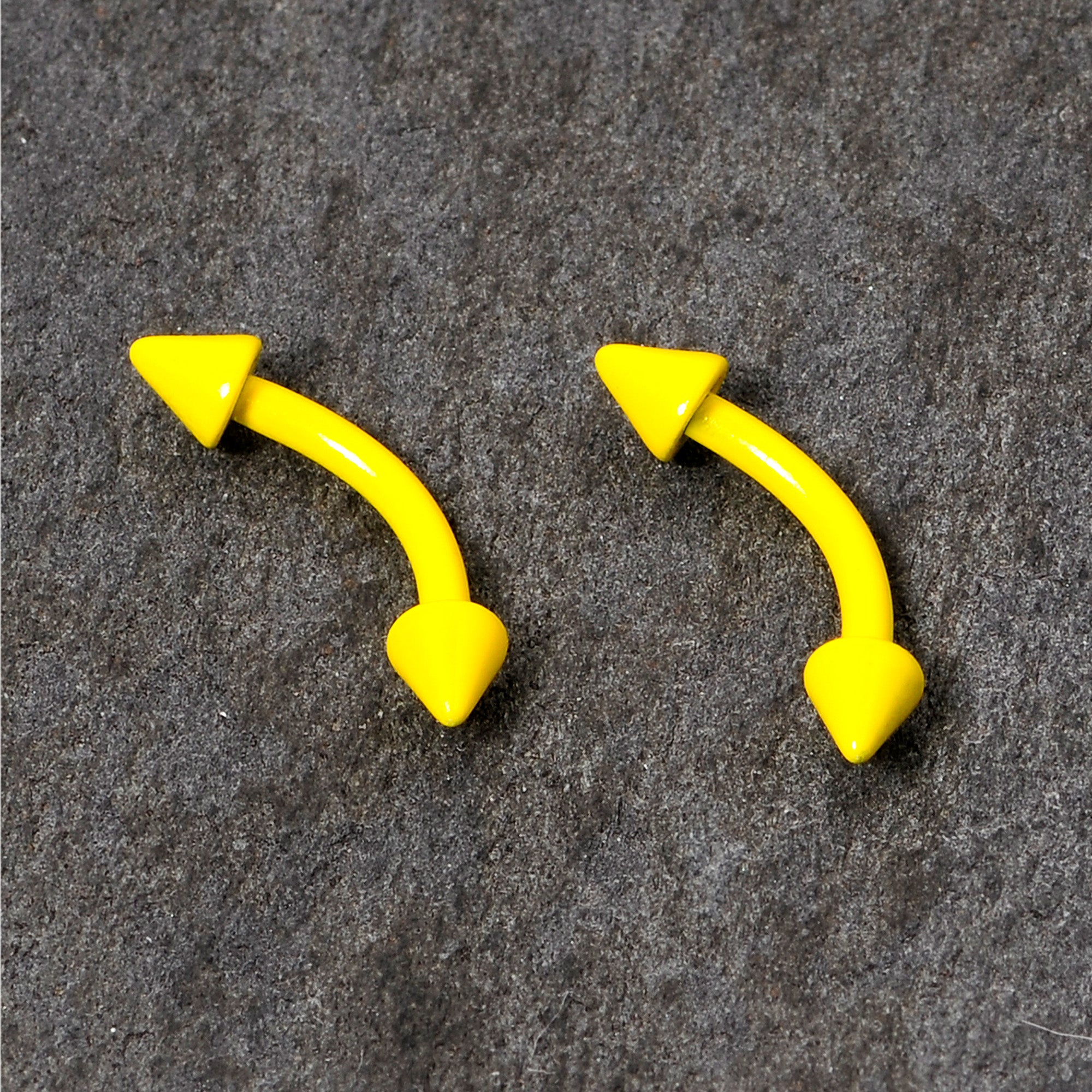 16 Gauge 5/16 Yellow Glow in the Dark Cone End Curved Barbell Set of 2