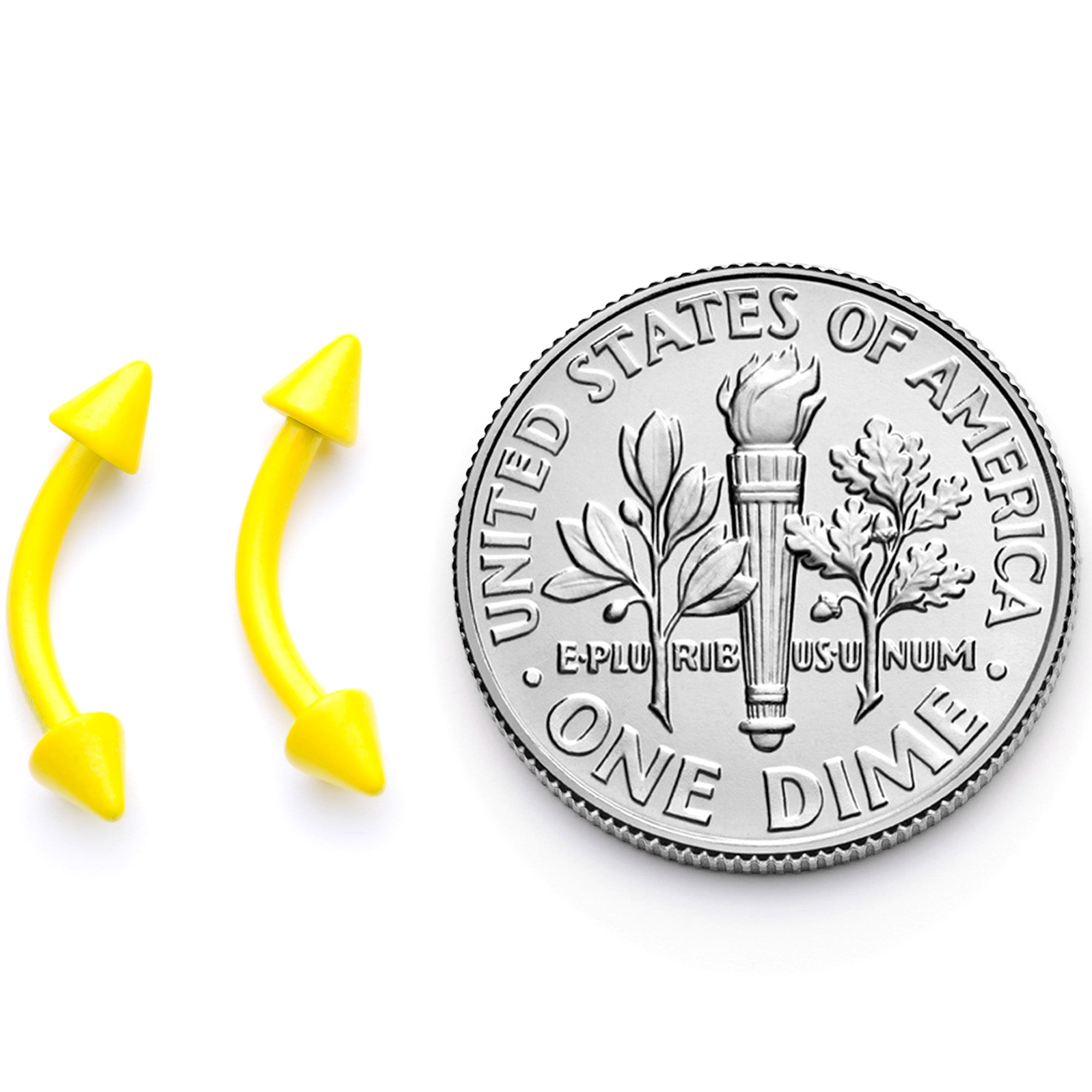 16 Gauge 5/16 Yellow Glow in the Dark Cone End Curved Barbell Set of 2