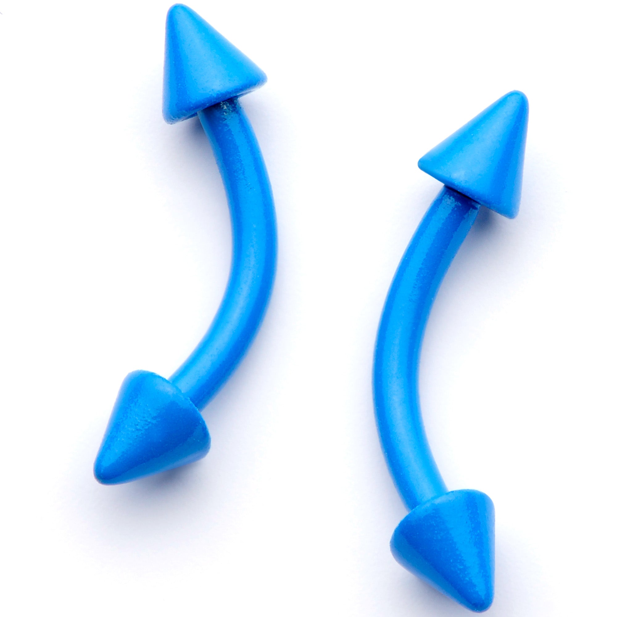16 Gauge 5/16 Blue Glow in the Dark Cone End Curved Barbell Set of 2