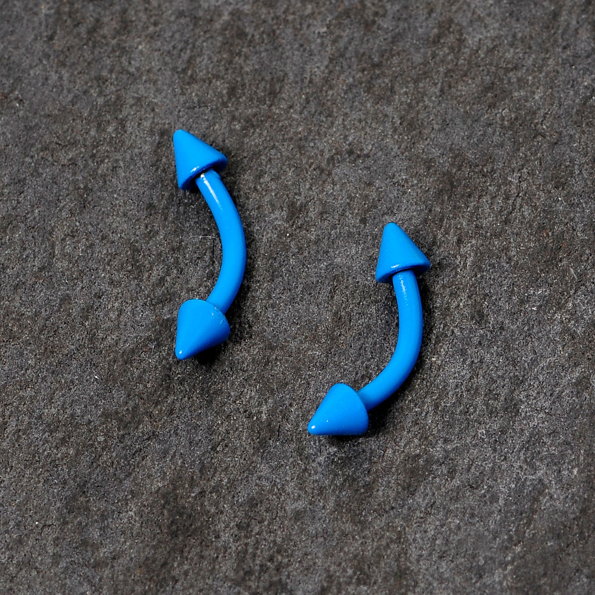 16 Gauge 5/16 Blue Glow in the Dark Cone End Curved Barbell Set of 2