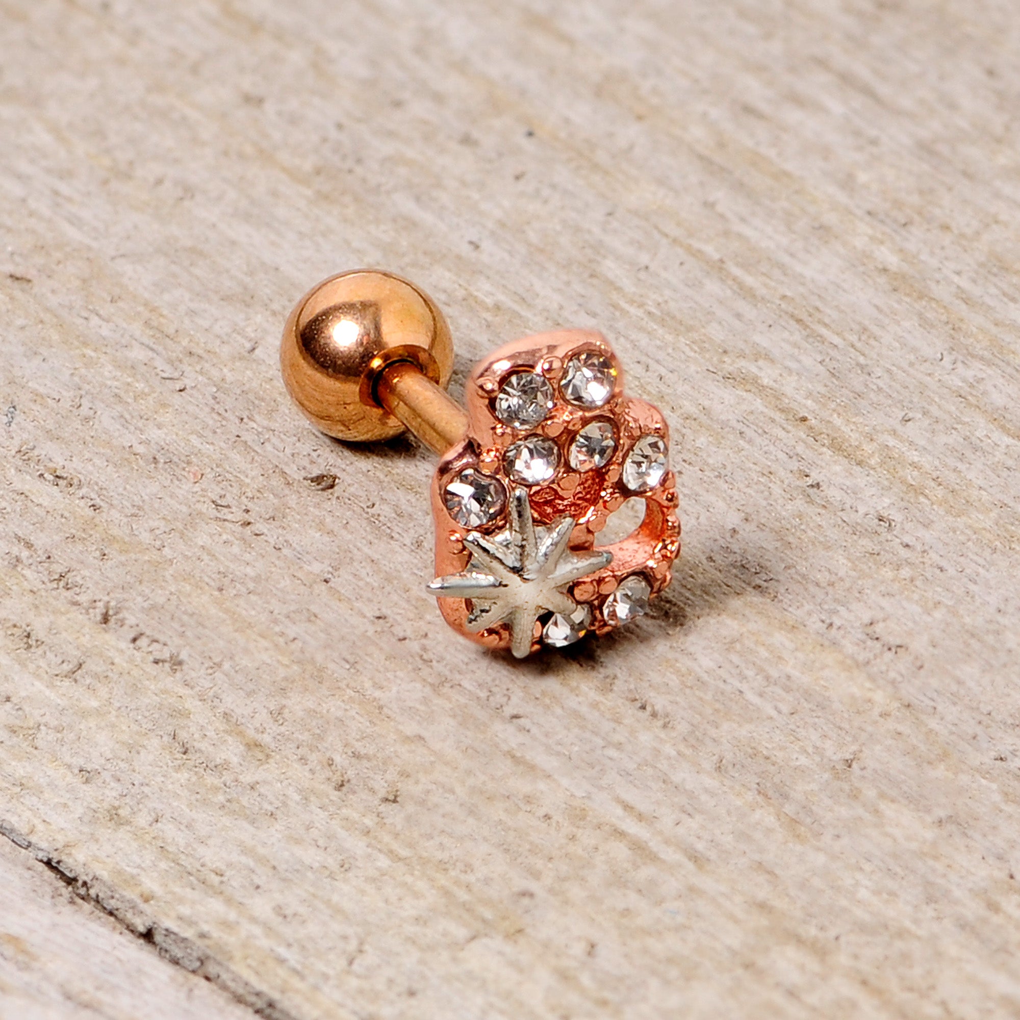 16G 1/4 Clear Gem Rose Gold Tone Star Skull Cartilage Tragus
