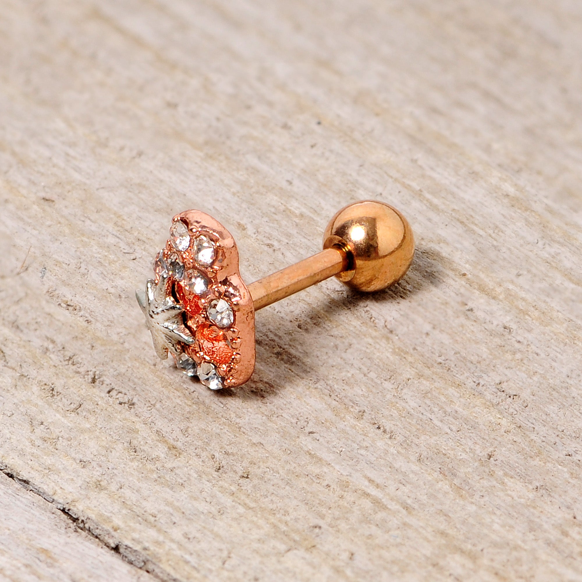 16G 1/4 Clear Gem Rose Gold Tone Star Skull Cartilage Tragus