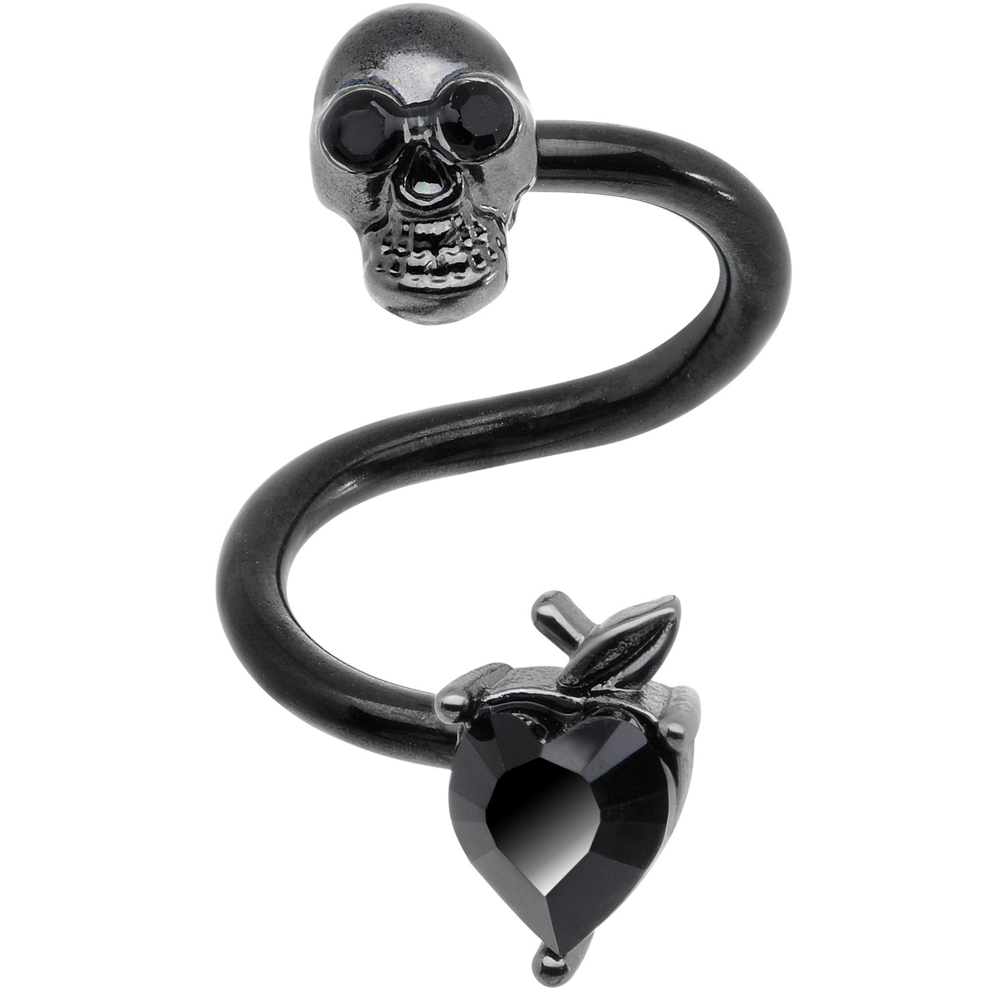 14 Gauge 1/2 Black CZ Gem Halloween Skull Spiral Twister Belly Ring