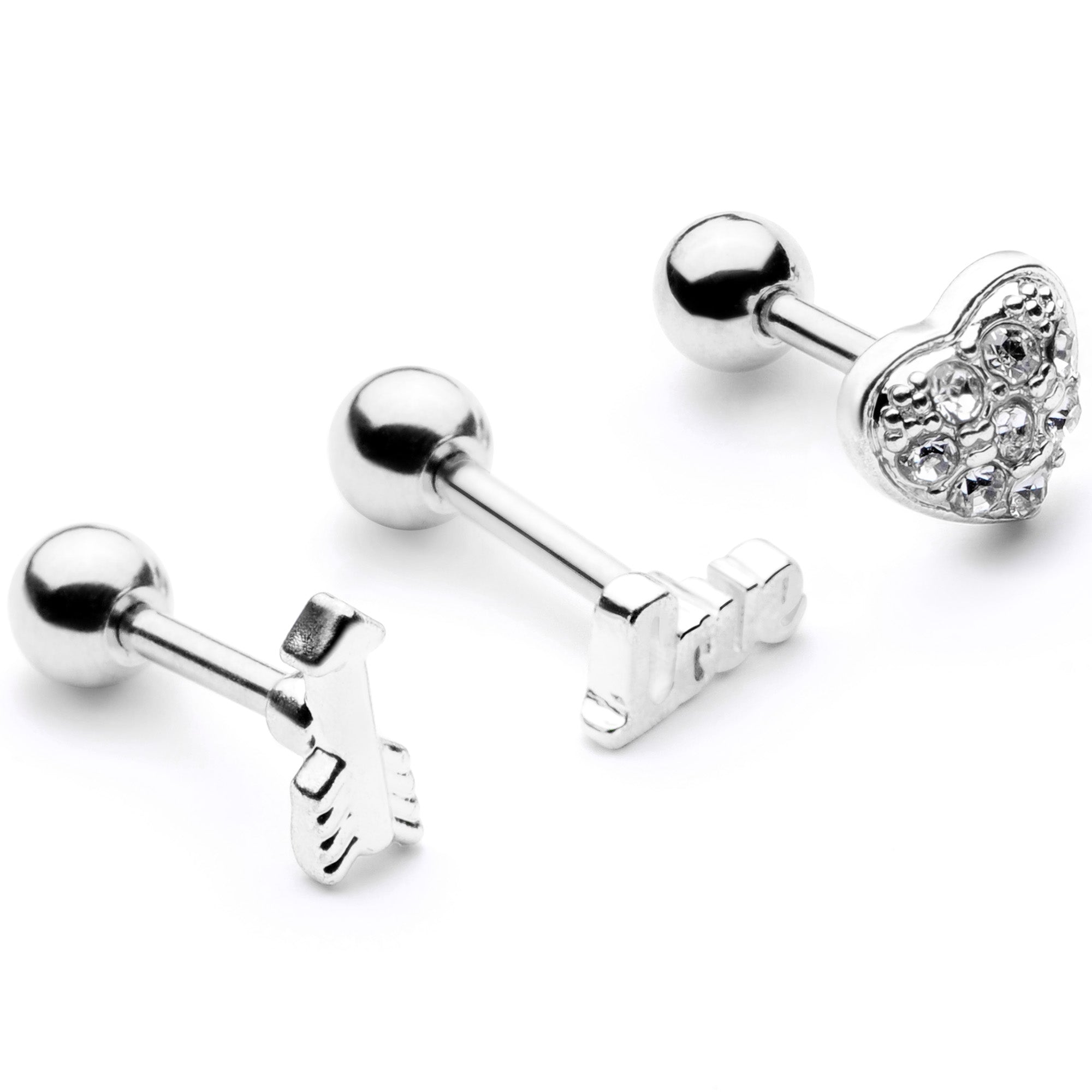 16G 1/4 Clear Gem Valentine Cartilage Tragus Set