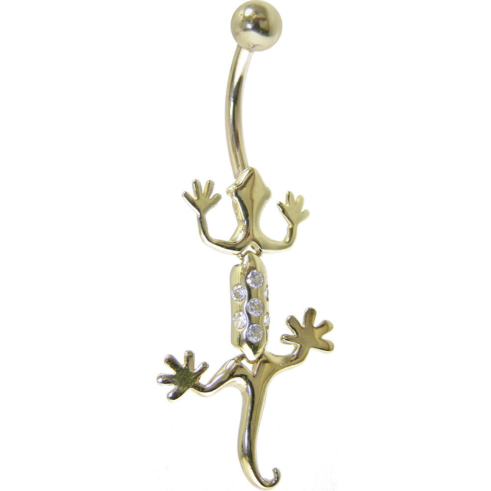 Solid 14KT Yellow Gold Cubic Zirconia Izzy Lizzy Belly Ring
