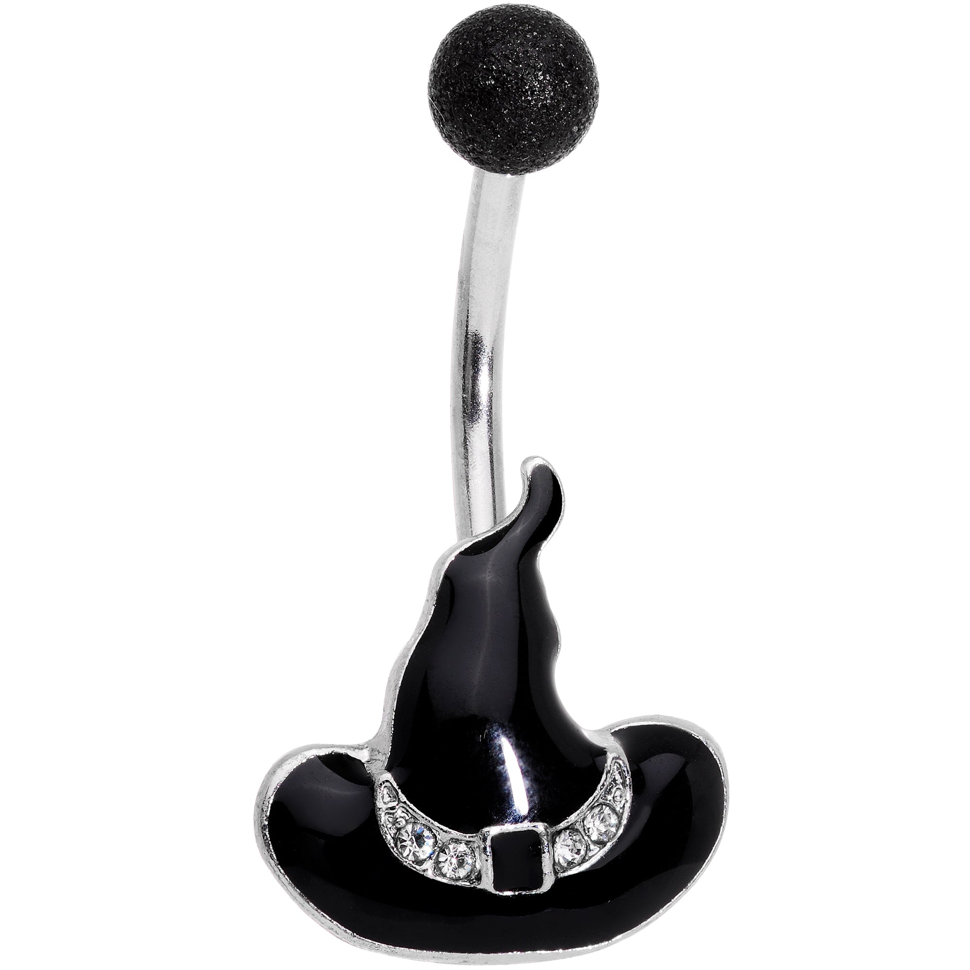 Clear Gem Black Halloween Witches Hat Belly Ring