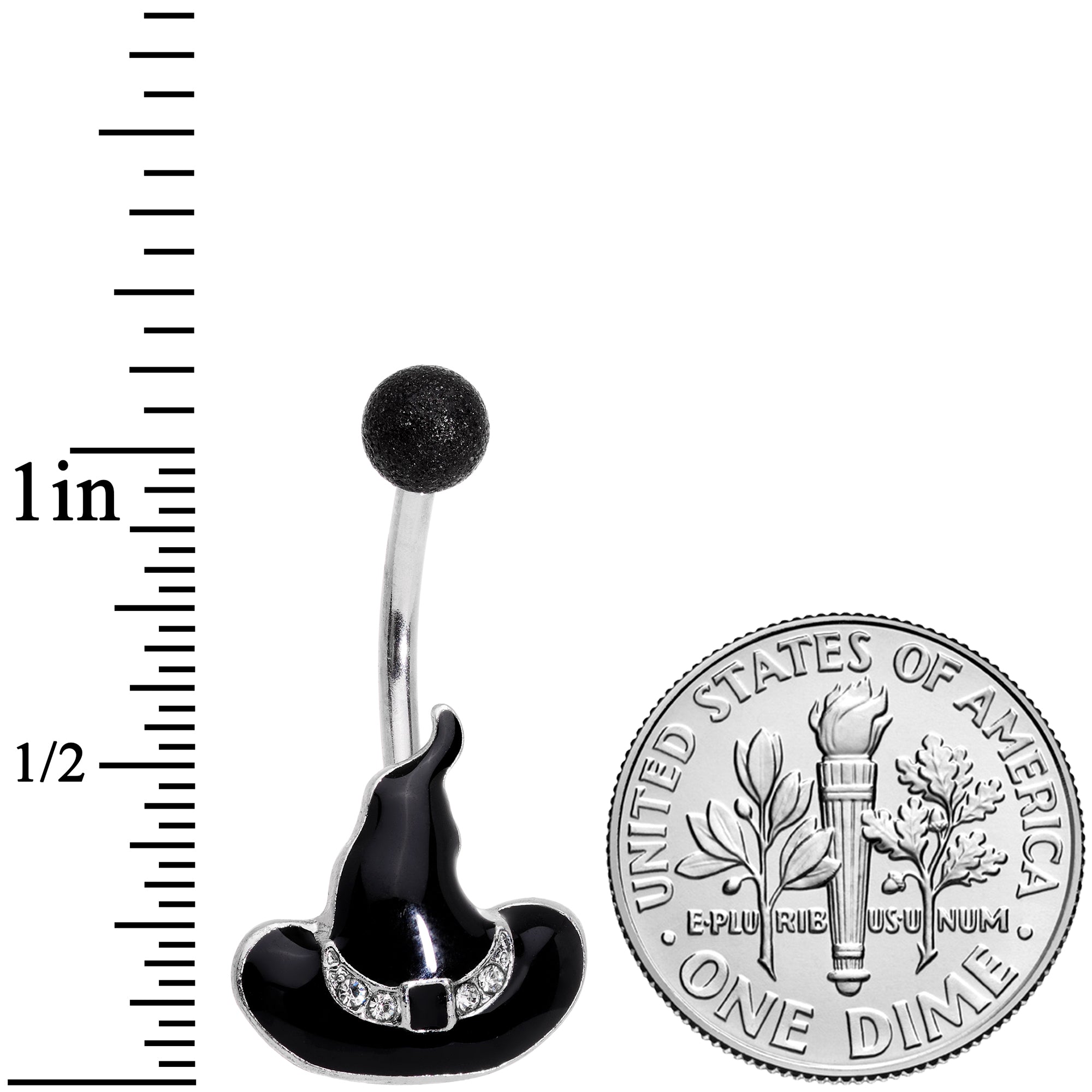 Clear Gem Black Halloween Witches Hat Belly Ring