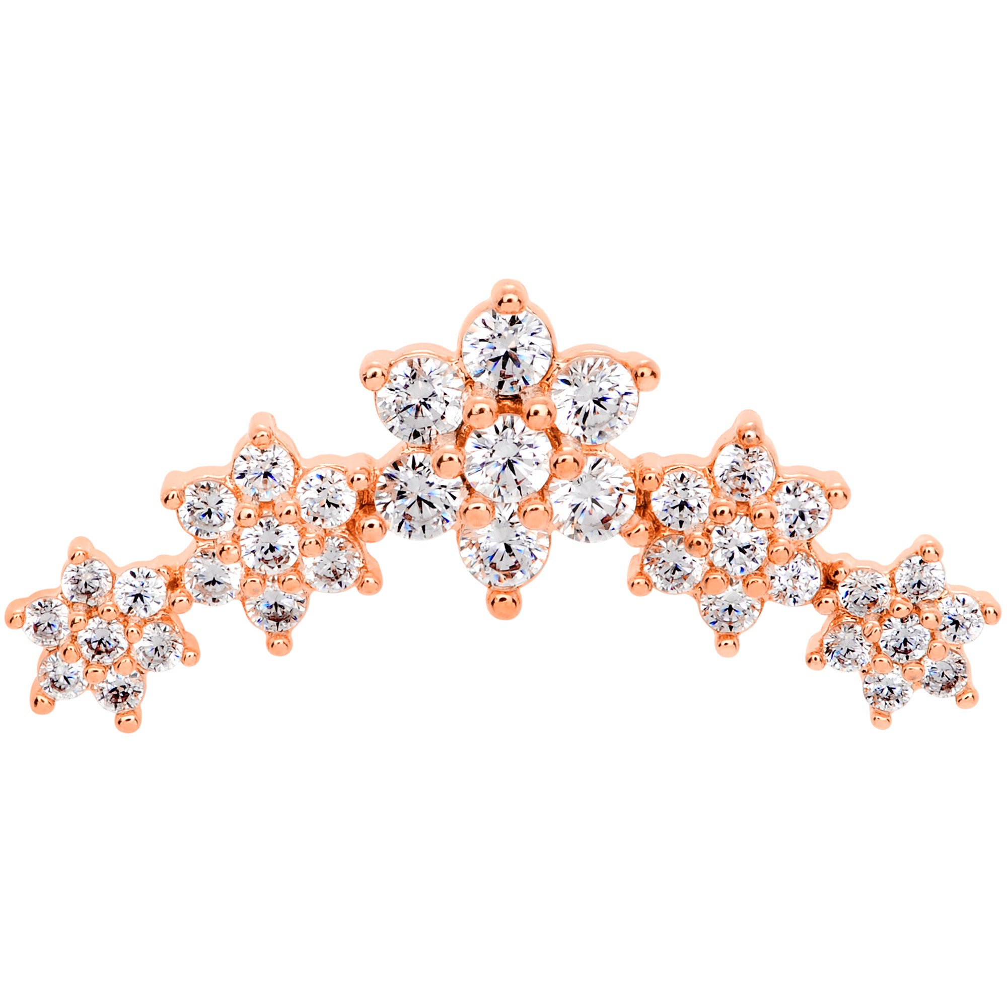 16G 1/4 Clear CZ Gem Rose Gold Tone Floral Internal Thread Labret