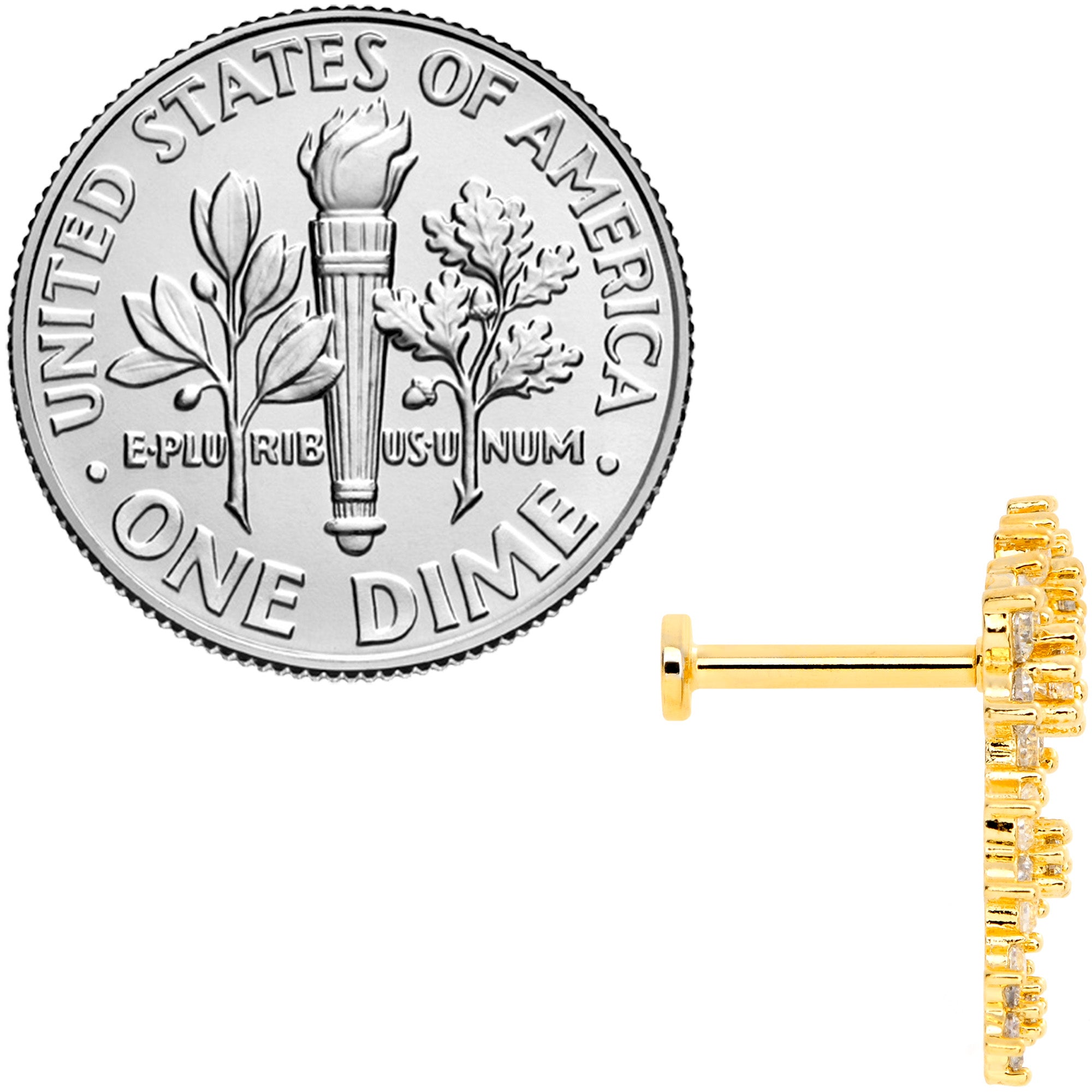 16G 5/16 Clear CZ Gem Gold Tone Floral Internal Thread Labret