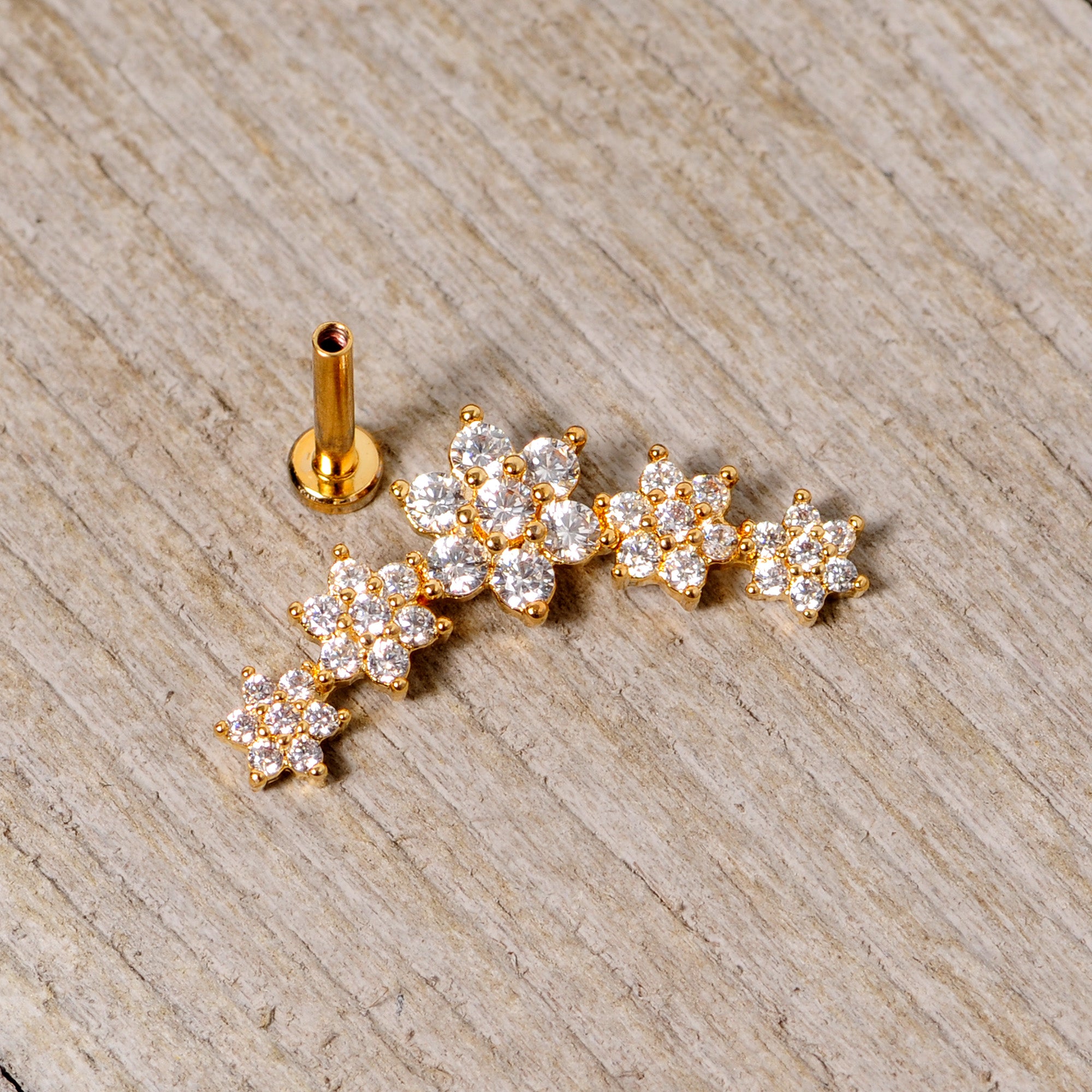 16G 5/16 Clear CZ Gem Gold Tone Floral Internal Thread Labret